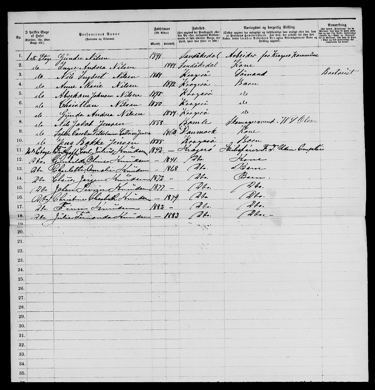 SAKO, 1885 census for 0801 Kragerø, 1885, p. 206