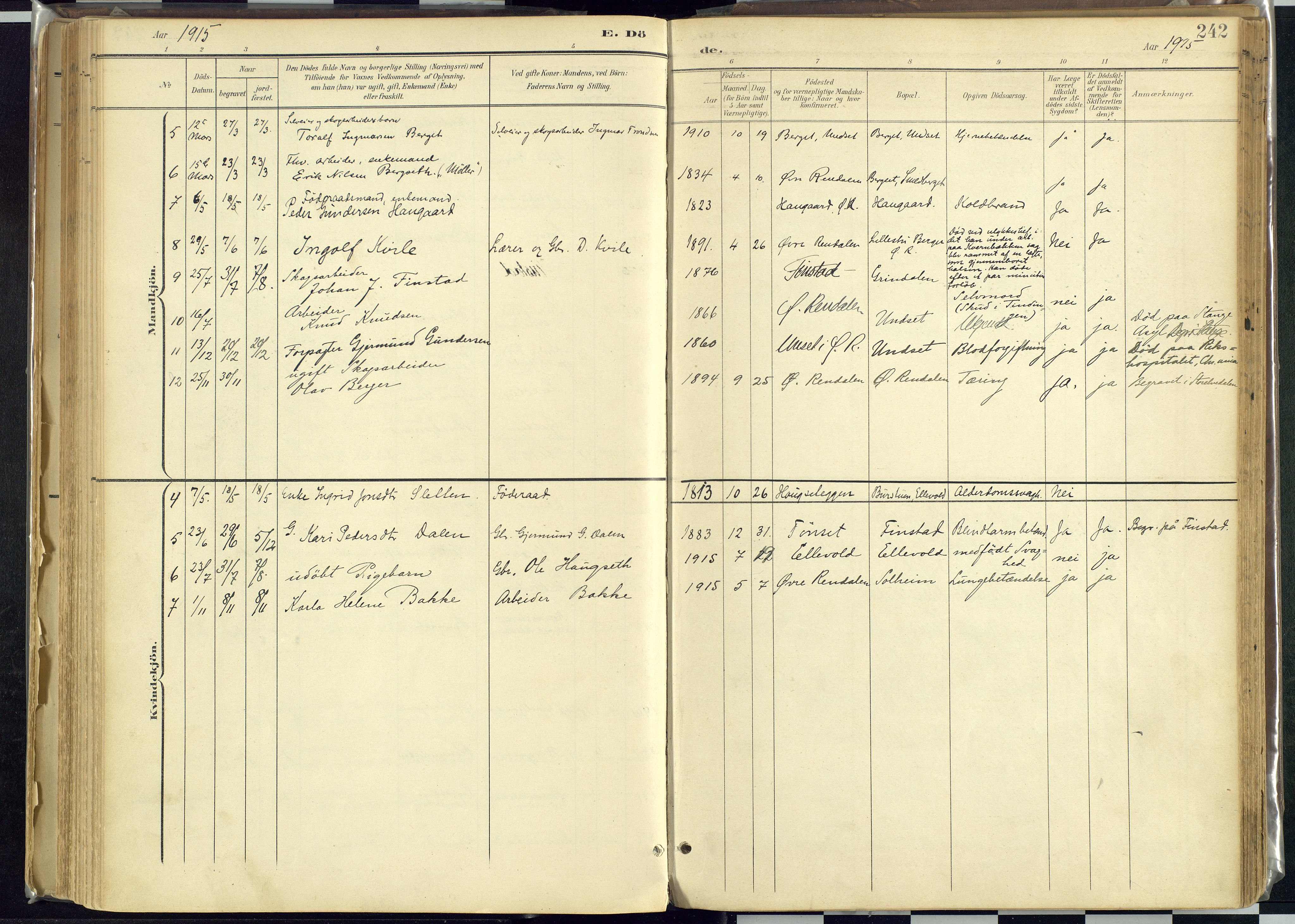 Rendalen prestekontor, AV/SAH-PREST-054/H/Ha/Haa/L0012: Parish register (official) no. 12, 1901-1928, p. 242