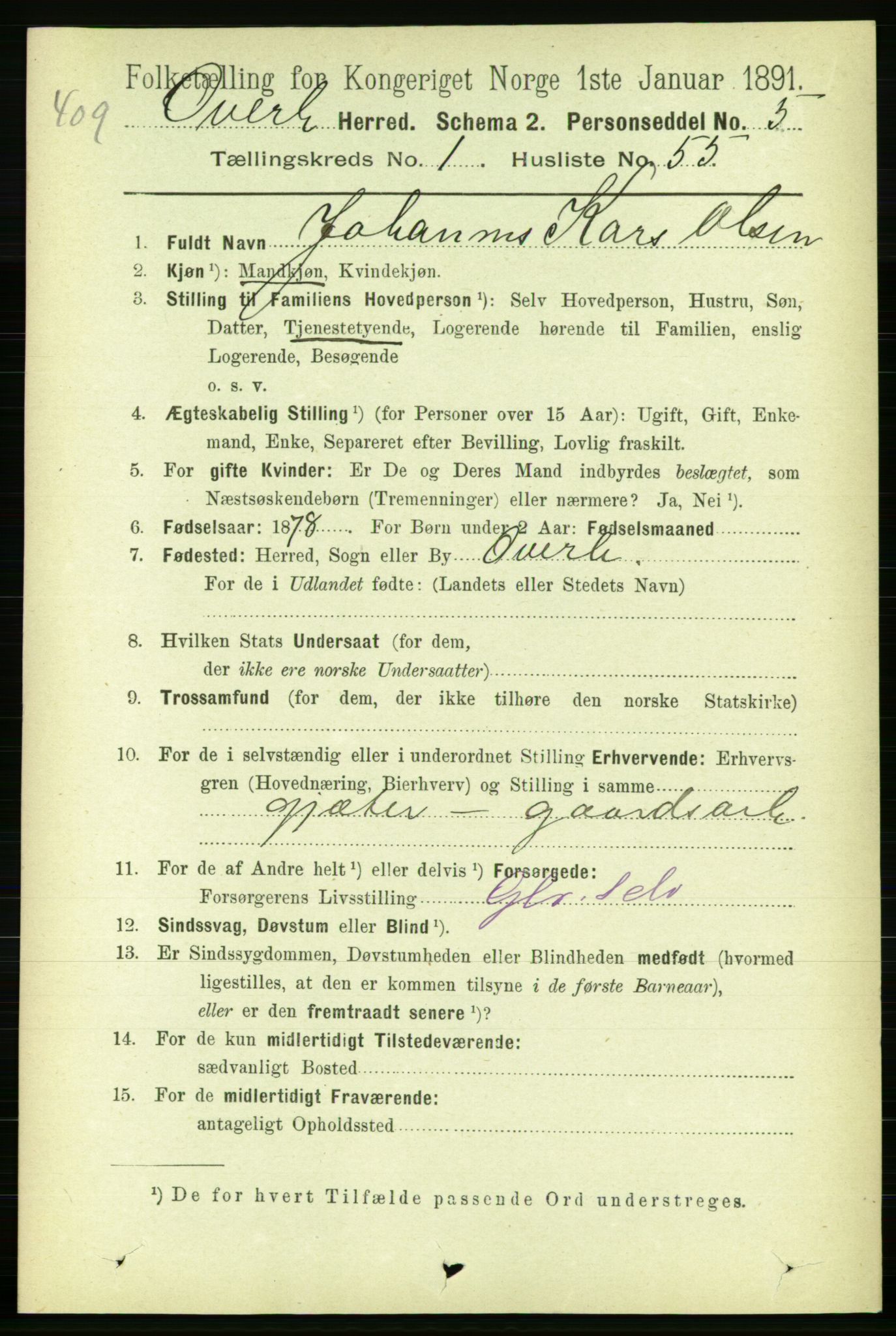 RA, 1891 census for 1744 Overhalla, 1891, p. 392