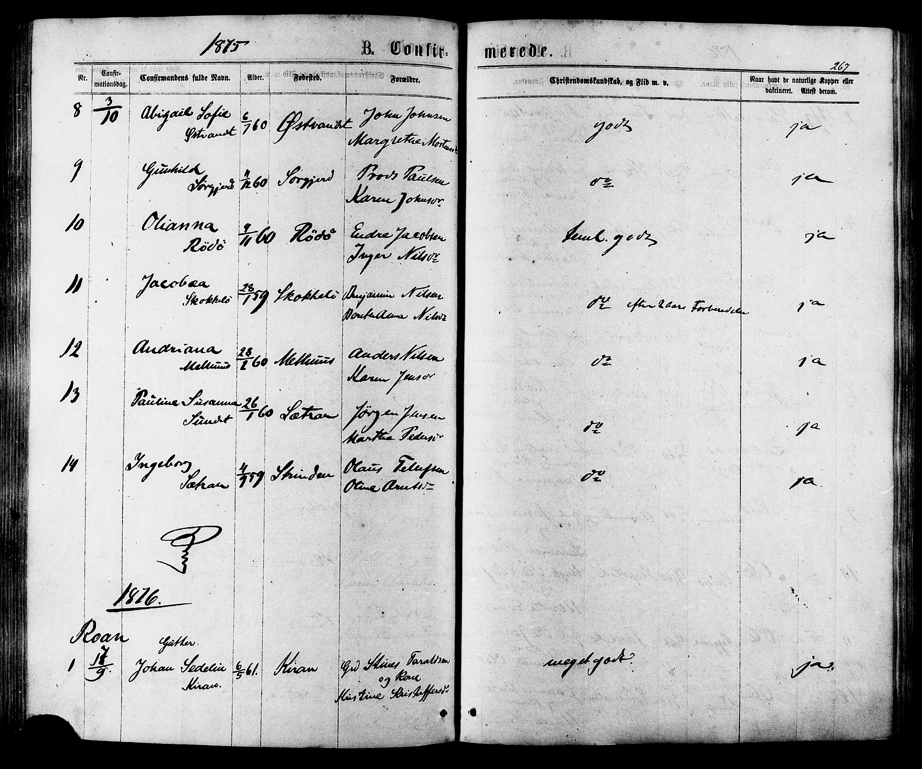 Ministerialprotokoller, klokkerbøker og fødselsregistre - Sør-Trøndelag, SAT/A-1456/657/L0706: Parish register (official) no. 657A07, 1867-1878, p. 267