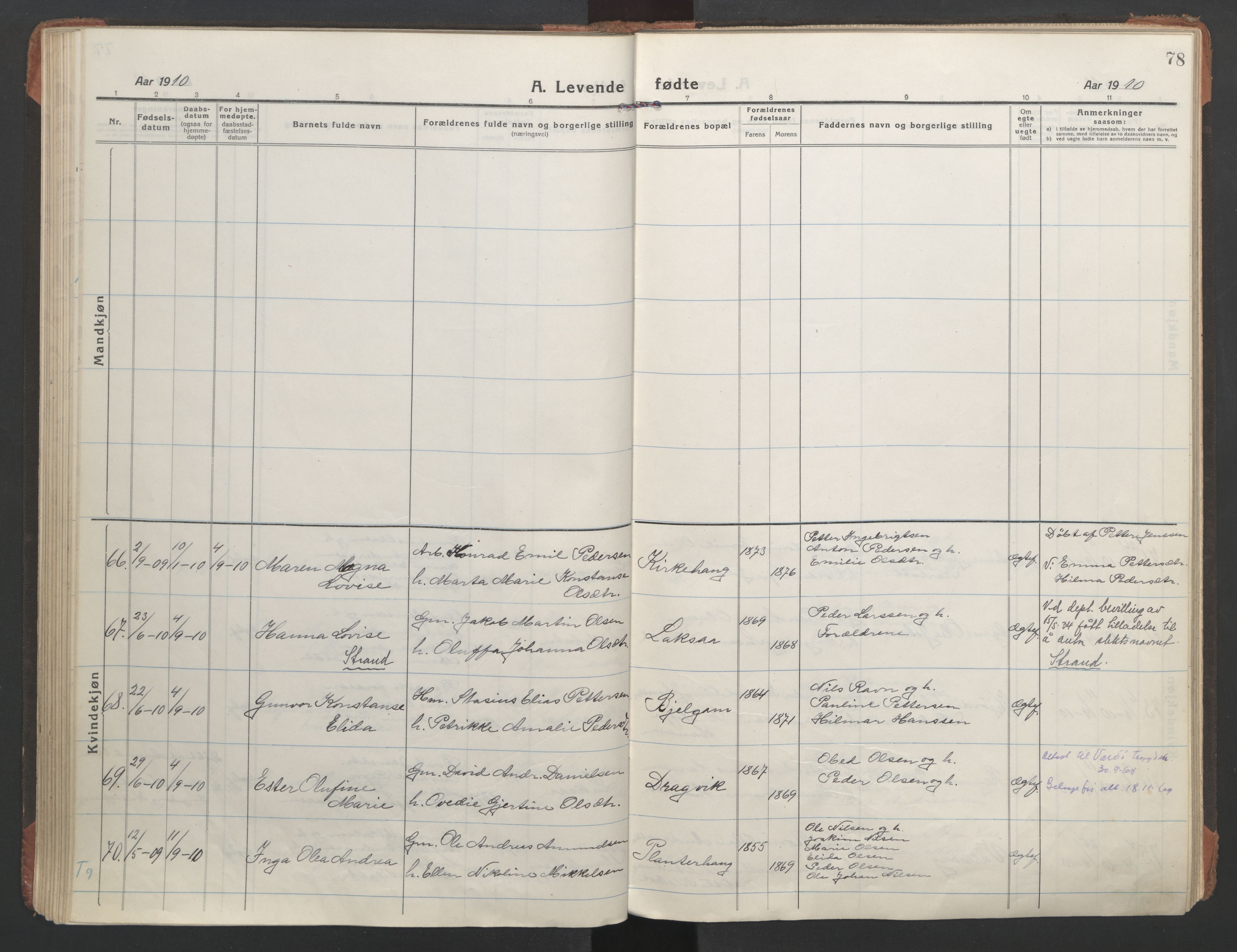 Ministerialprotokoller, klokkerbøker og fødselsregistre - Nordland, AV/SAT-A-1459/863/L0900: Parish register (official) no. 863A12, 1906-1915, p. 78