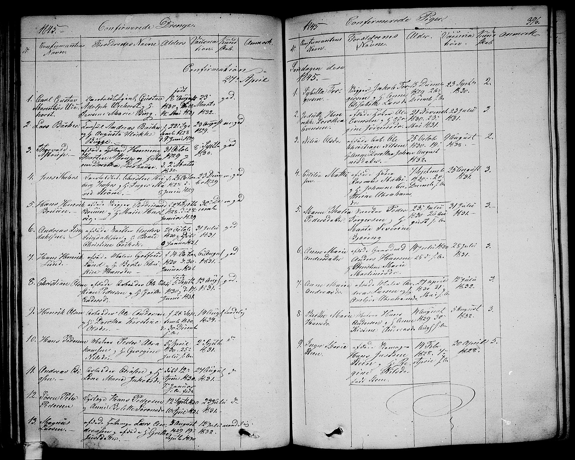 Larvik kirkebøker, AV/SAKO-A-352/G/Ga/L0003b: Parish register (copy) no. I 3B, 1830-1870, p. 396