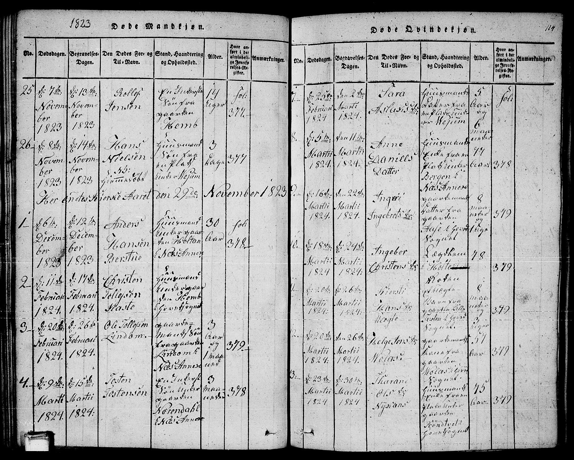 Sauherad kirkebøker, AV/SAKO-A-298/F/Fa/L0005: Parish register (official) no. I 5, 1815-1829, p. 114