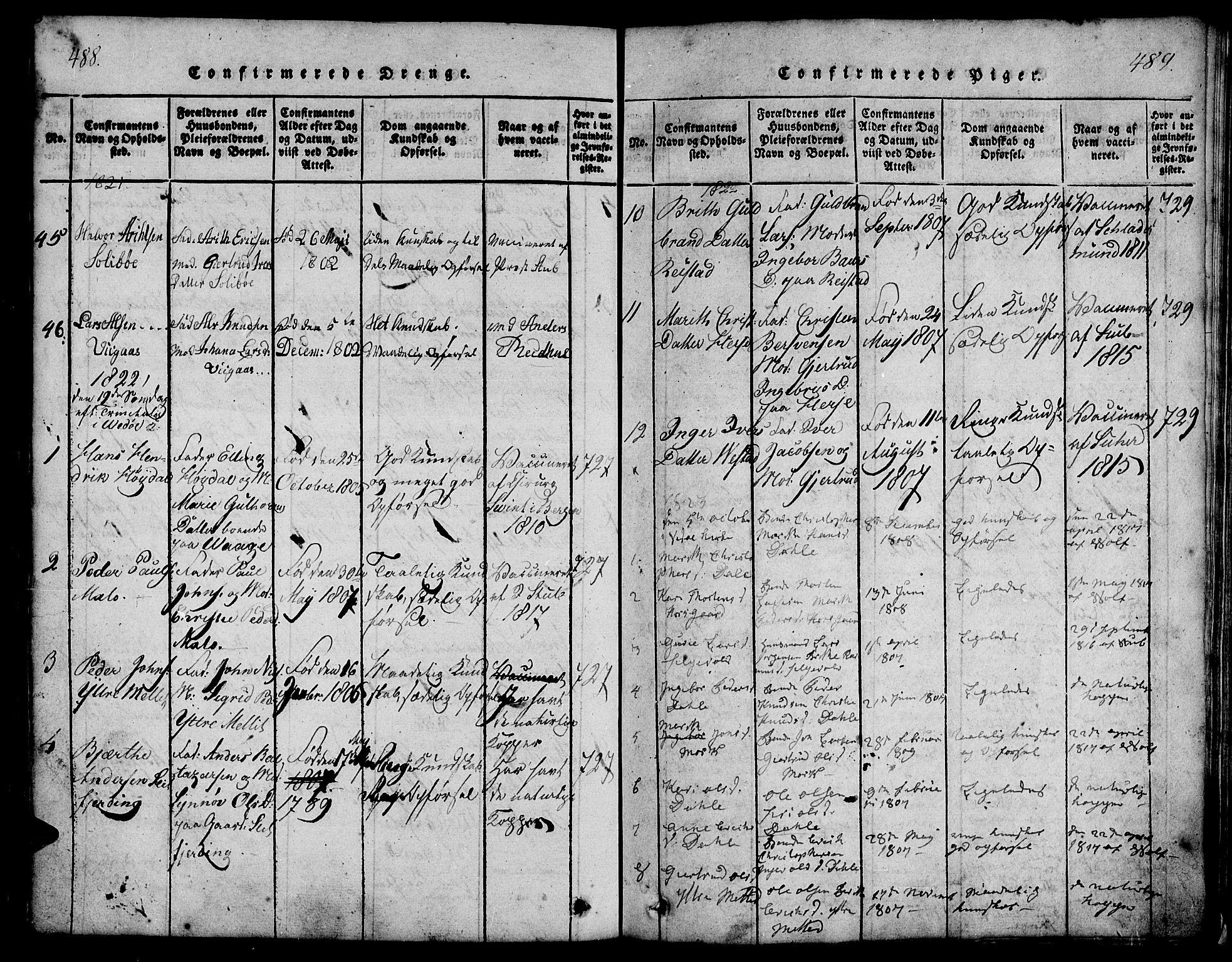 Ministerialprotokoller, klokkerbøker og fødselsregistre - Møre og Romsdal, SAT/A-1454/547/L0602: Parish register (official) no. 547A04, 1818-1845, p. 488-489