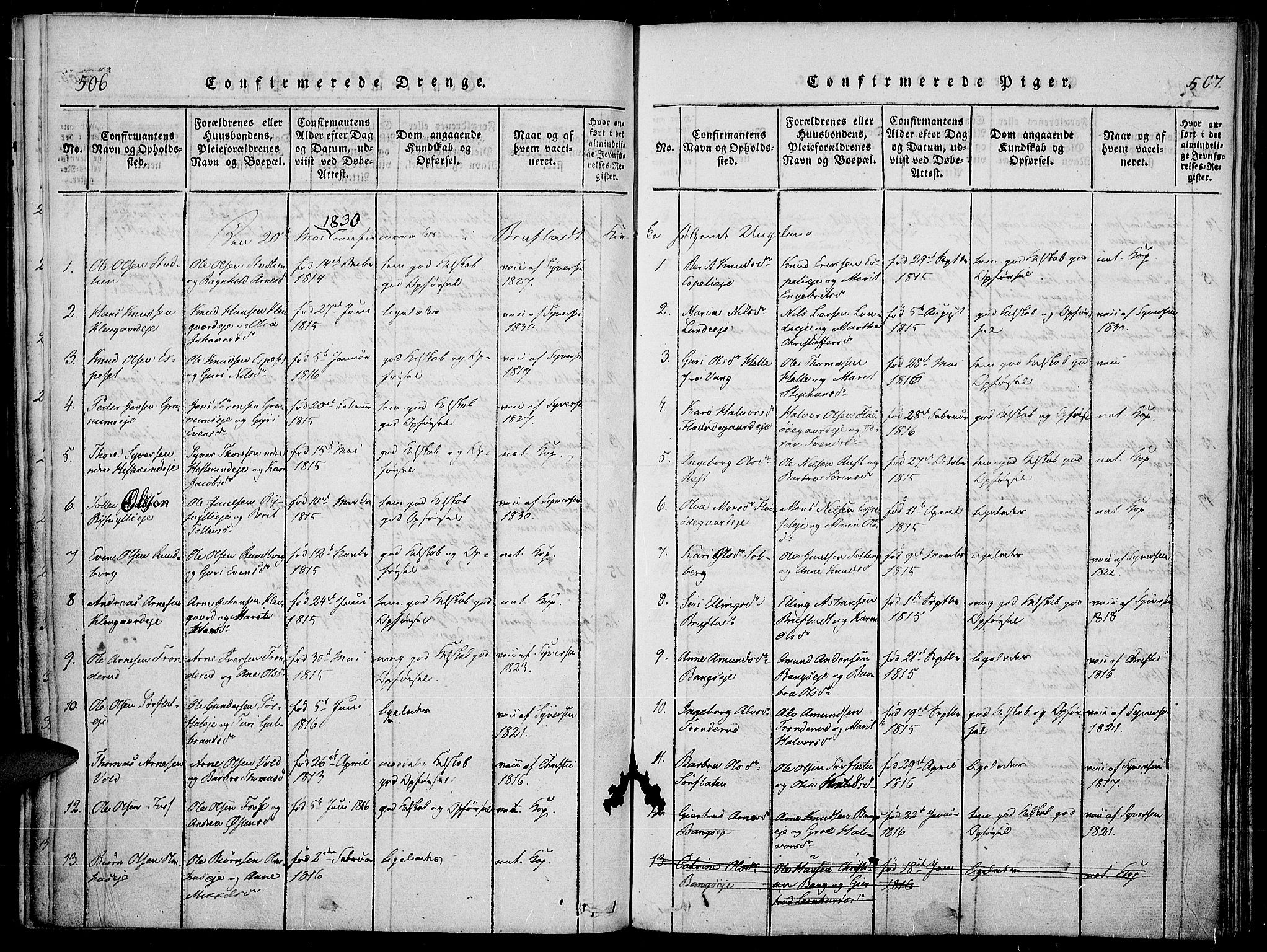 Sør-Aurdal prestekontor, SAH/PREST-128/H/Ha/Haa/L0003: Parish register (official) no. 3, 1825-1840, p. 506-507