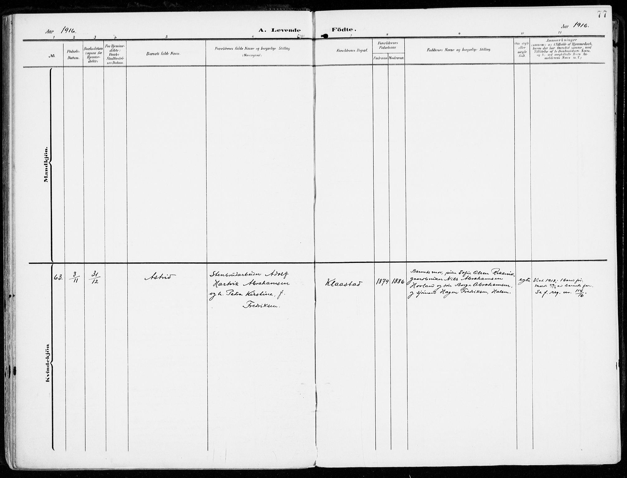 Tjølling kirkebøker, SAKO/A-60/F/Fa/L0010: Parish register (official) no. 10, 1906-1923, p. 77