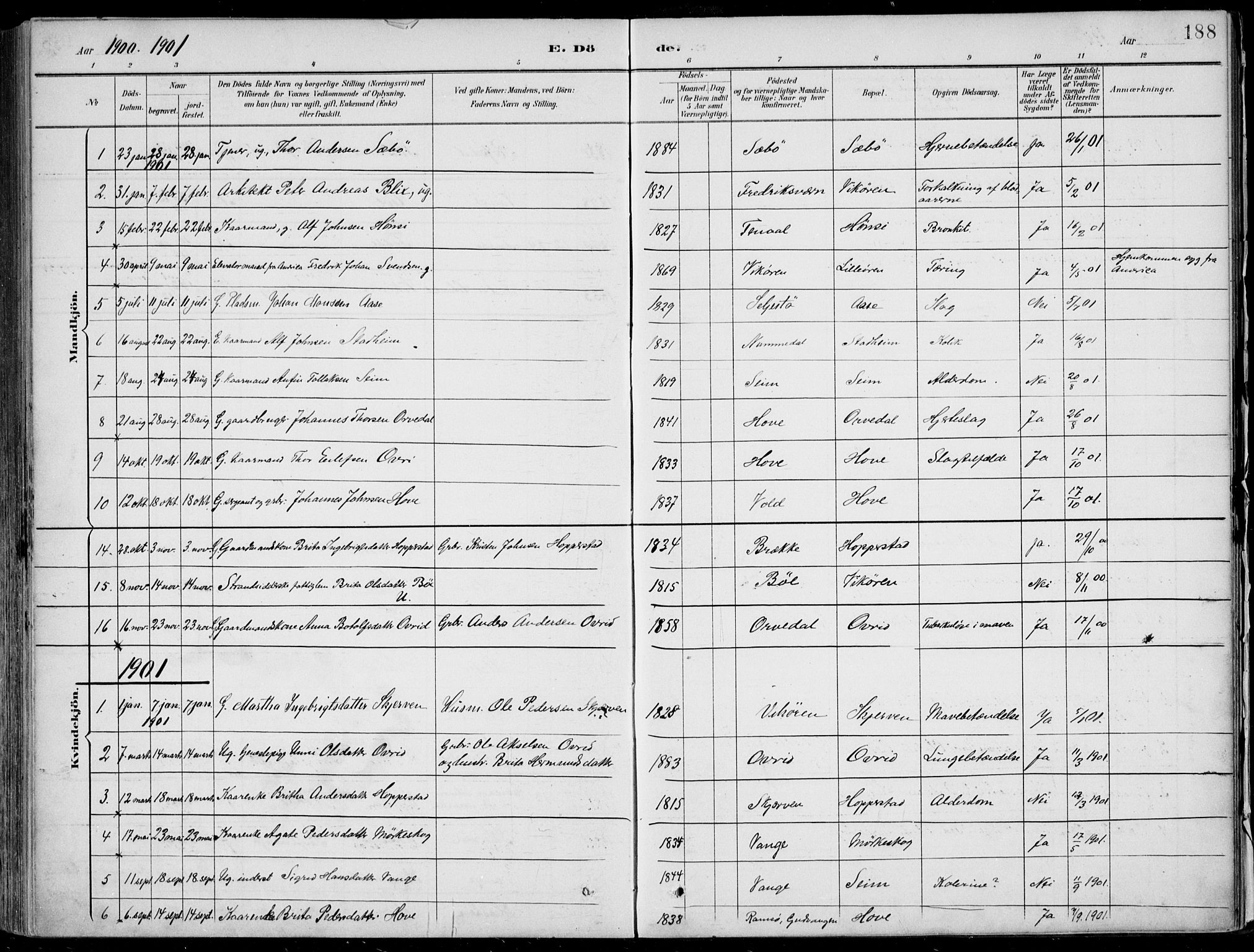 Vik sokneprestembete, AV/SAB-A-81501/H/Haa/Haab/L0002: Parish register (official) no. B  2, 1891-1907, p. 188