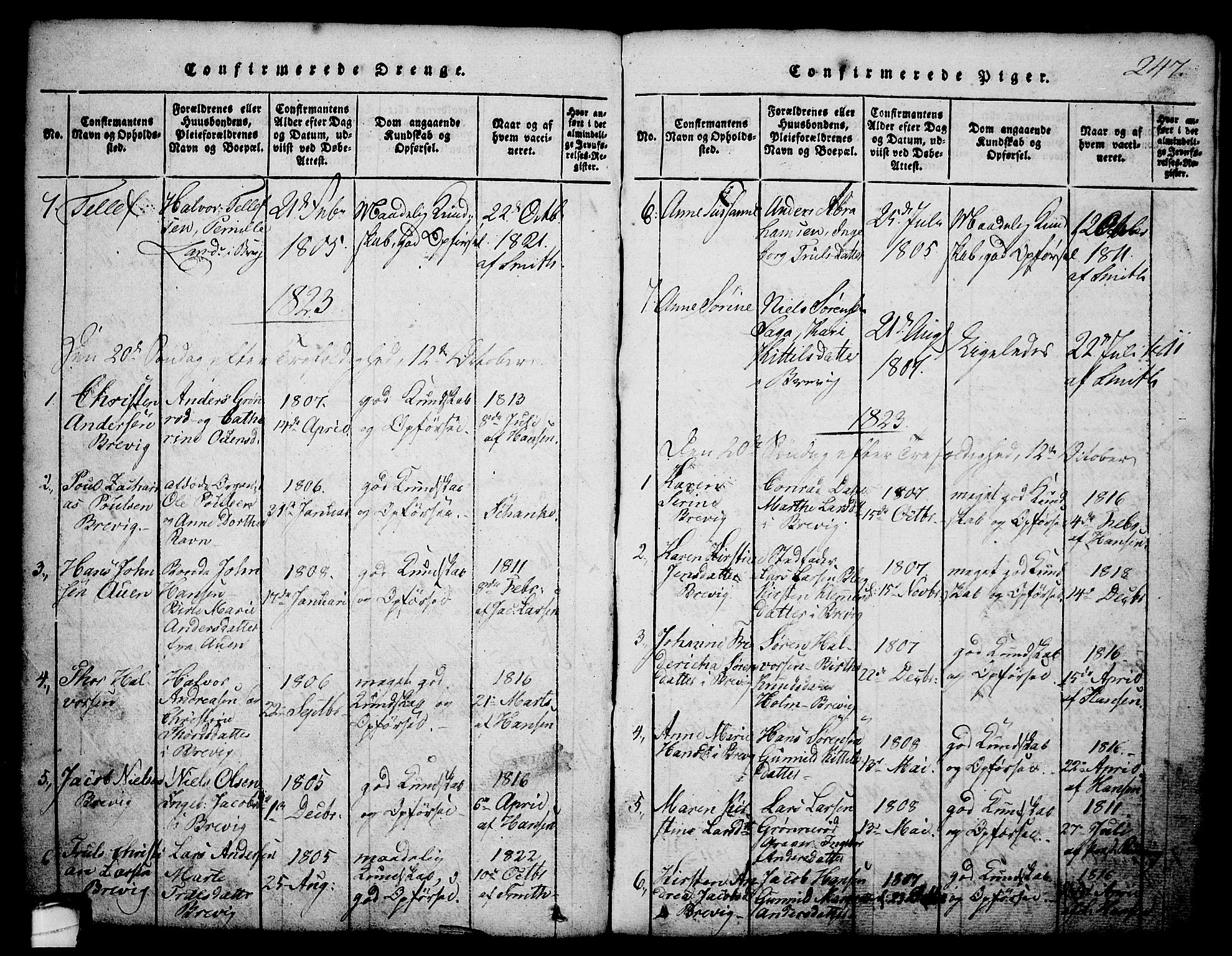 Brevik kirkebøker, SAKO/A-255/G/Ga/L0001: Parish register (copy) no. 1, 1814-1845, p. 247