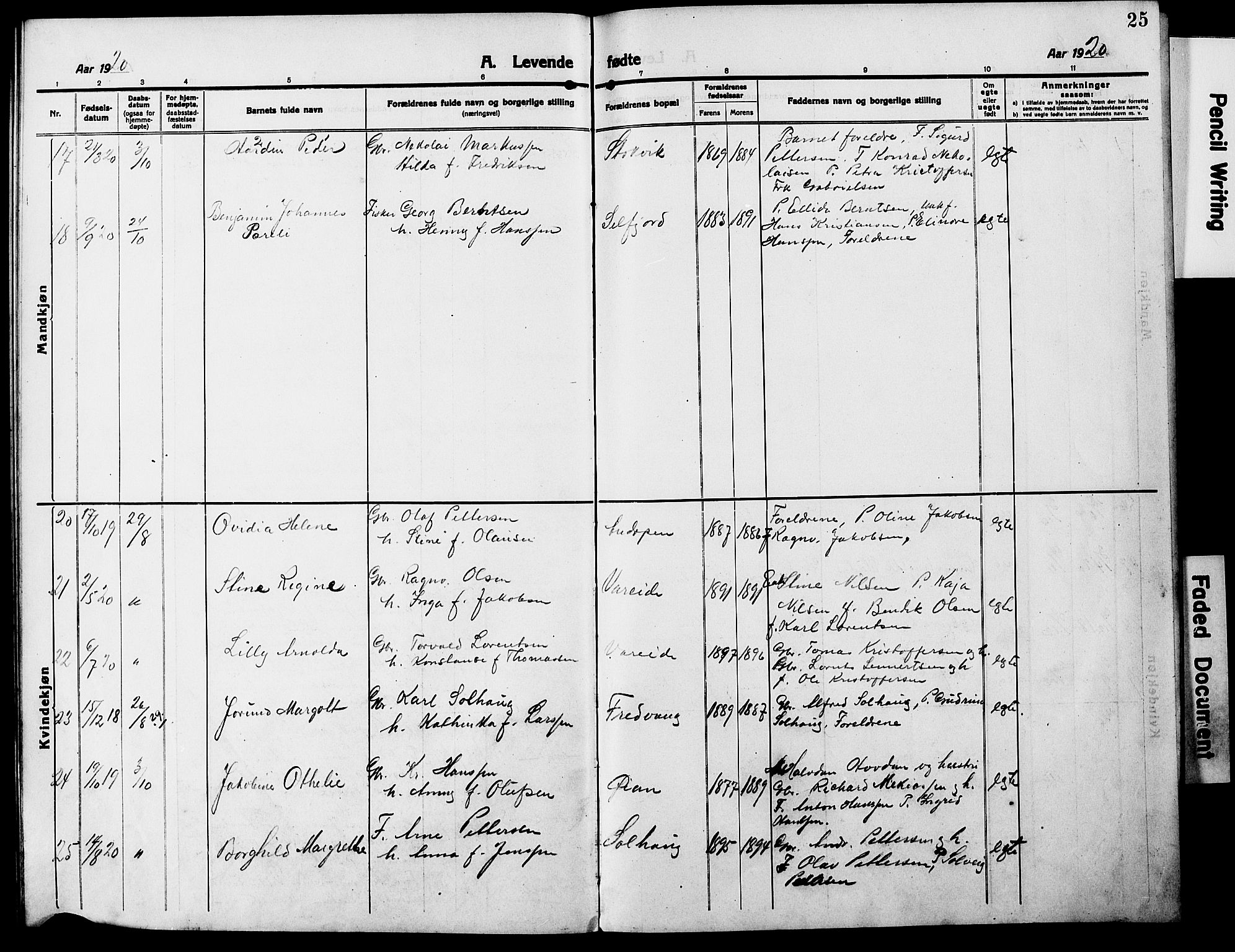 Ministerialprotokoller, klokkerbøker og fødselsregistre - Nordland, AV/SAT-A-1459/885/L1215: Parish register (copy) no. 885C04, 1916-1929, p. 25