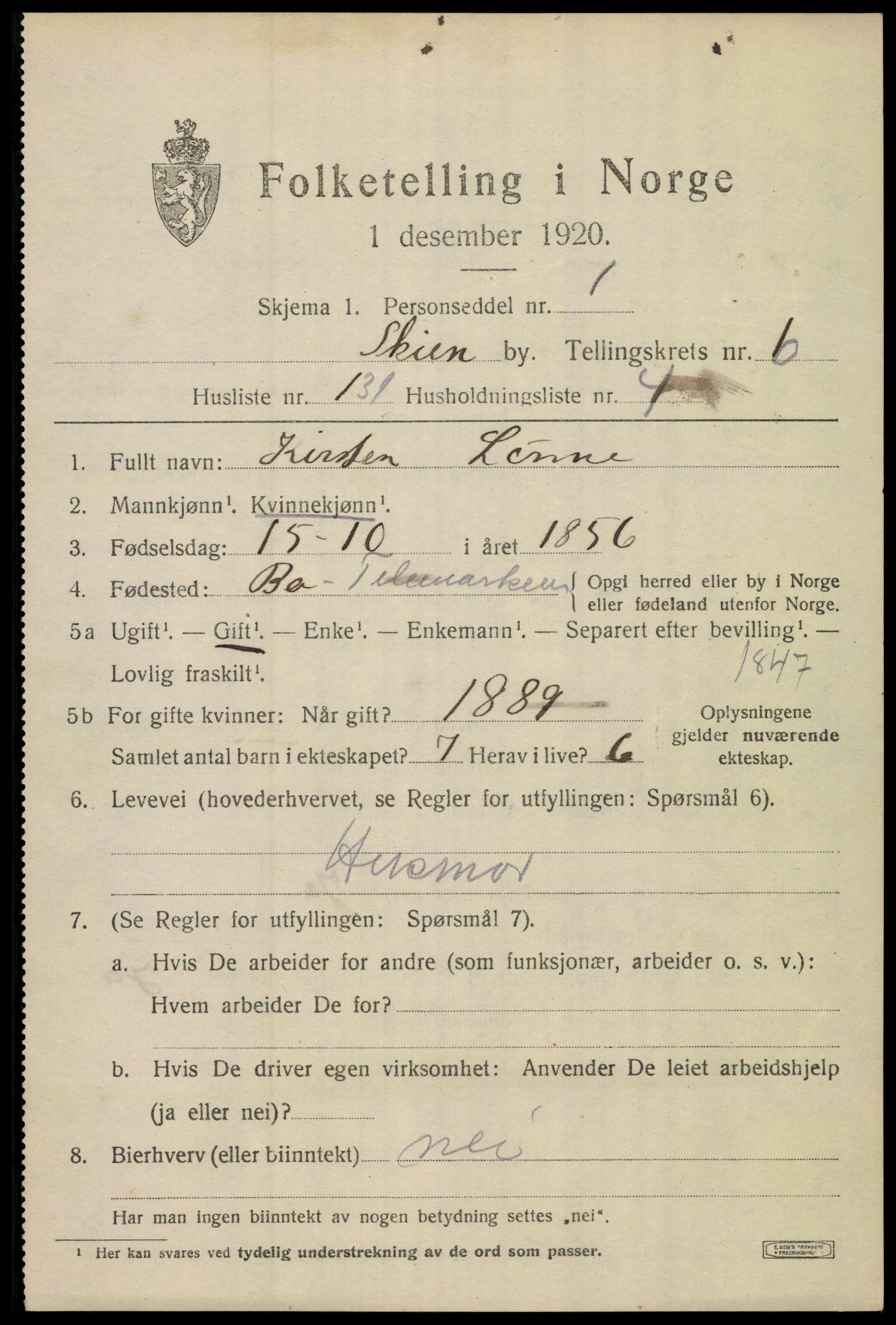 SAKO, 1920 census for Skien, 1920, p. 24262