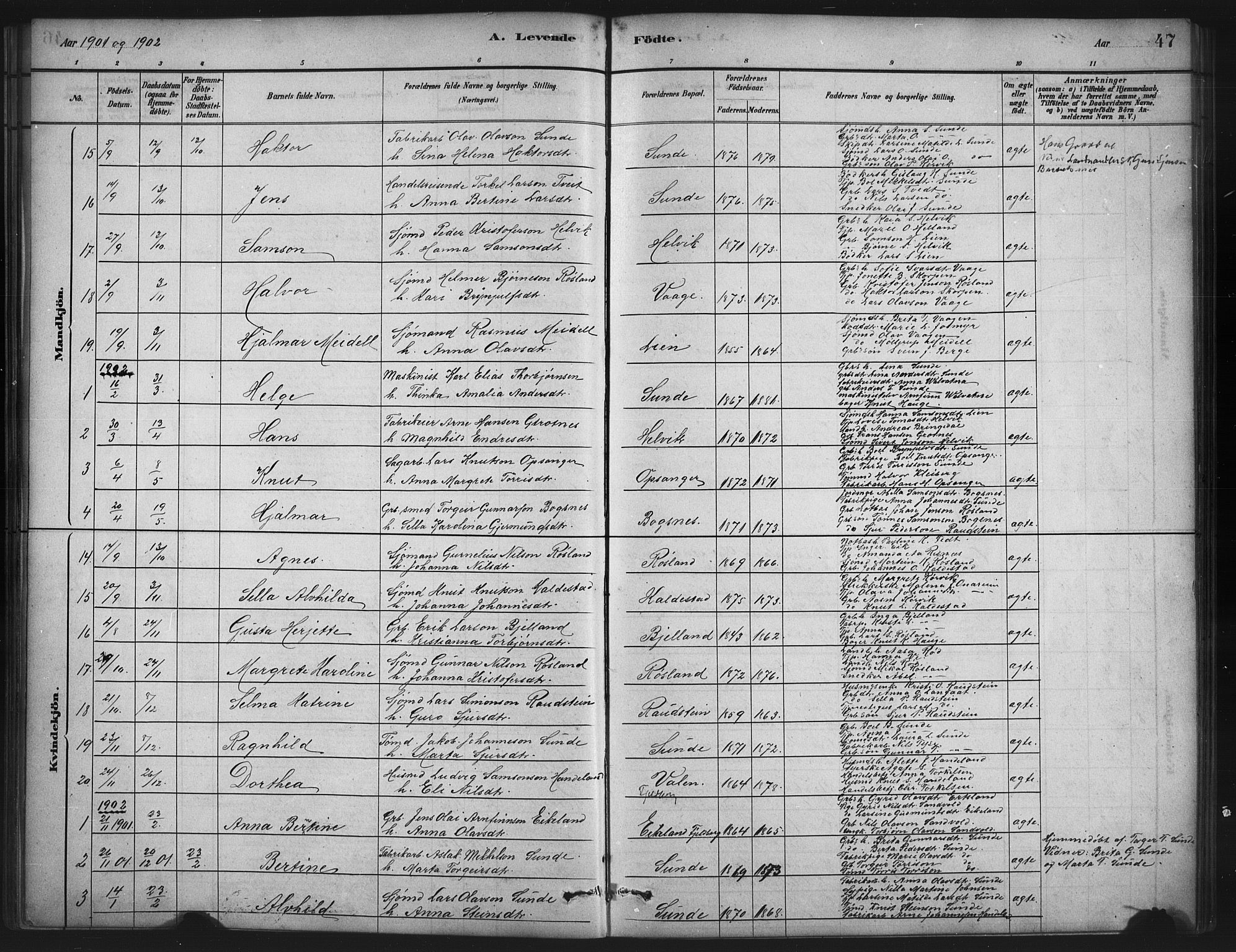 Husnes Sokneprestembete, SAB/A-75901/H/Hab: Parish register (copy) no. A 2, 1881-1917, p. 47