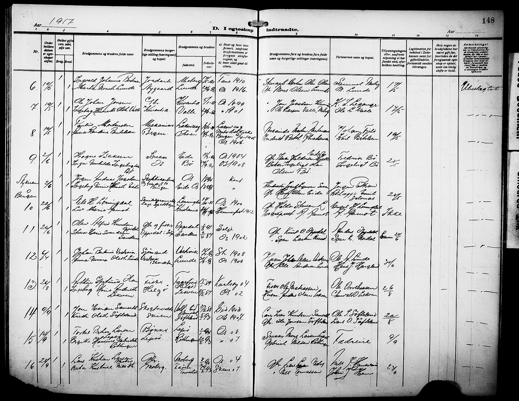 Os sokneprestembete, SAB/A-99929: Parish register (copy) no. A 4, 1914-1923, p. 148