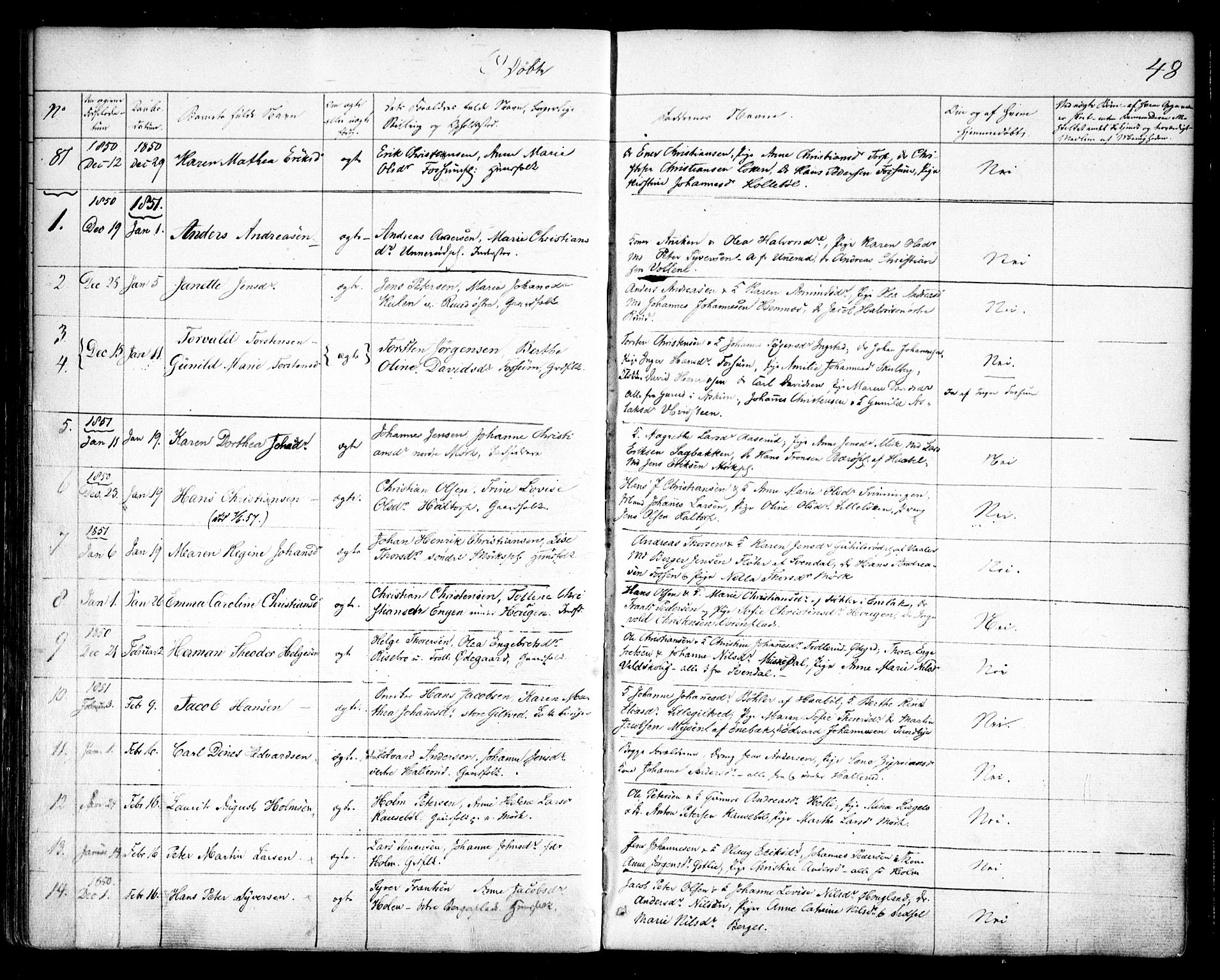 Spydeberg prestekontor Kirkebøker, AV/SAO-A-10924/F/Fa/L0005: Parish register (official) no. I 5, 1842-1862, p. 48