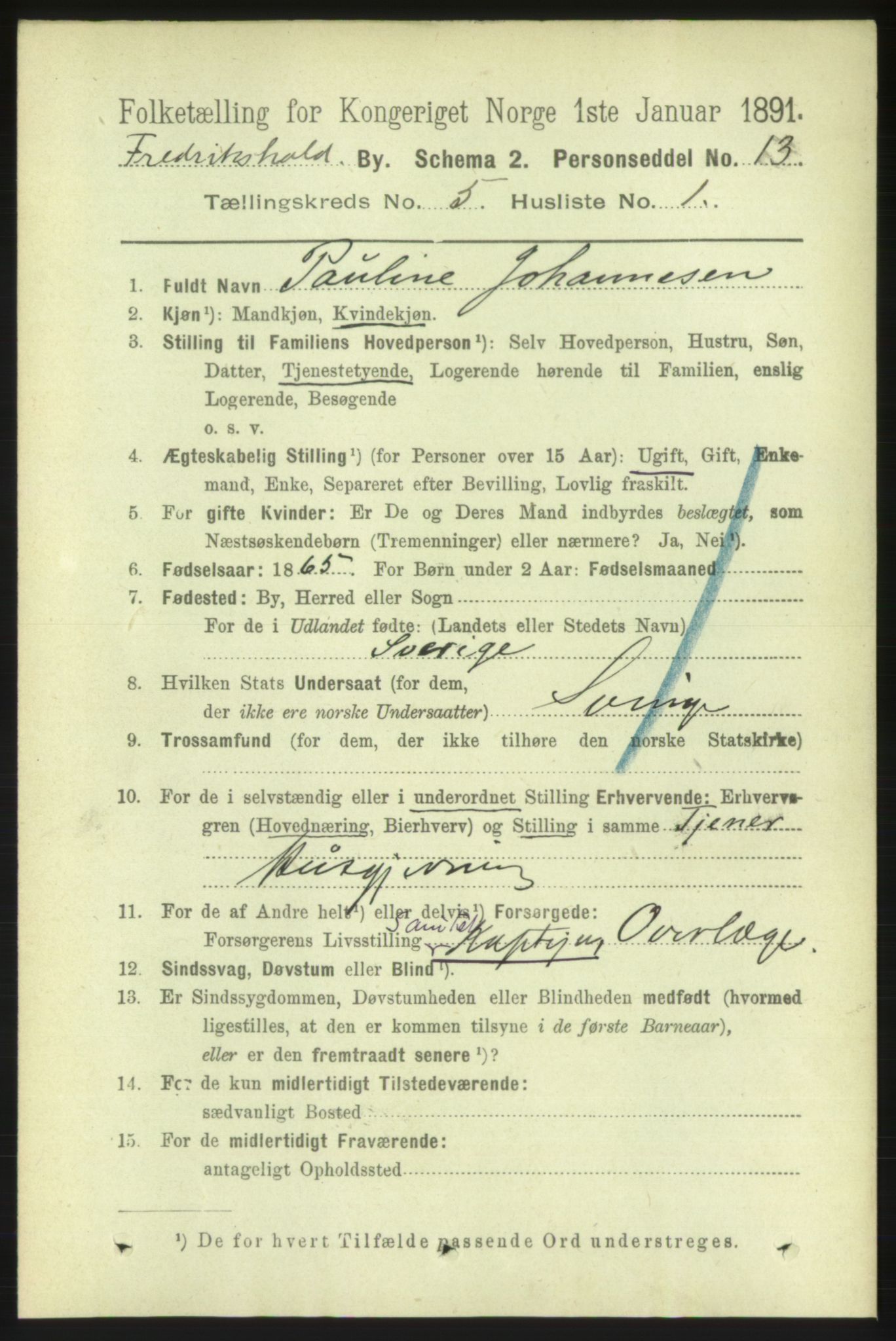 RA, 1891 census for 0101 Fredrikshald, 1891, p. 4064