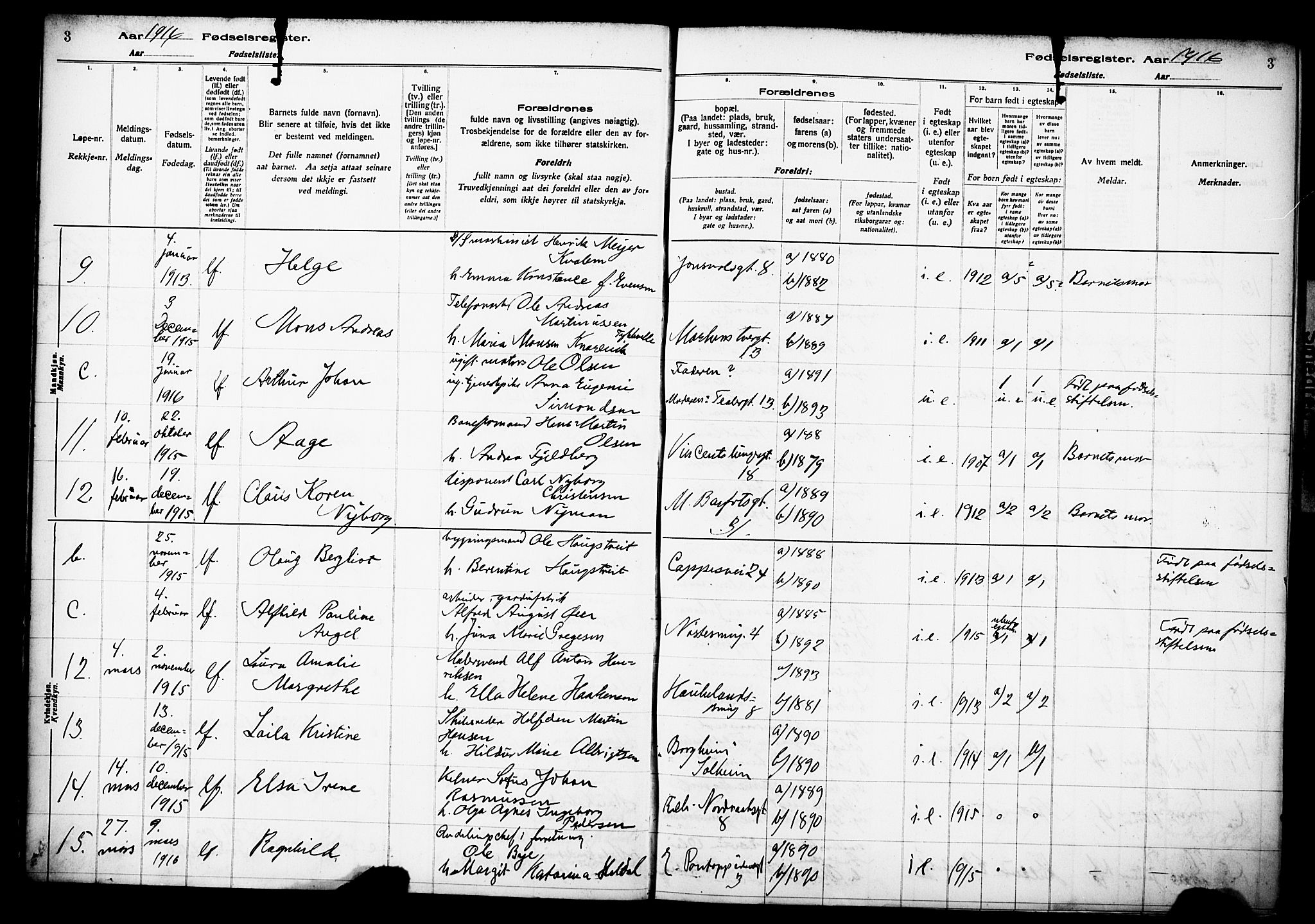 Domkirken sokneprestembete, AV/SAB-A-74801/I/Id/L00A1: Birth register no. A 1, 1916-1923, p. 3