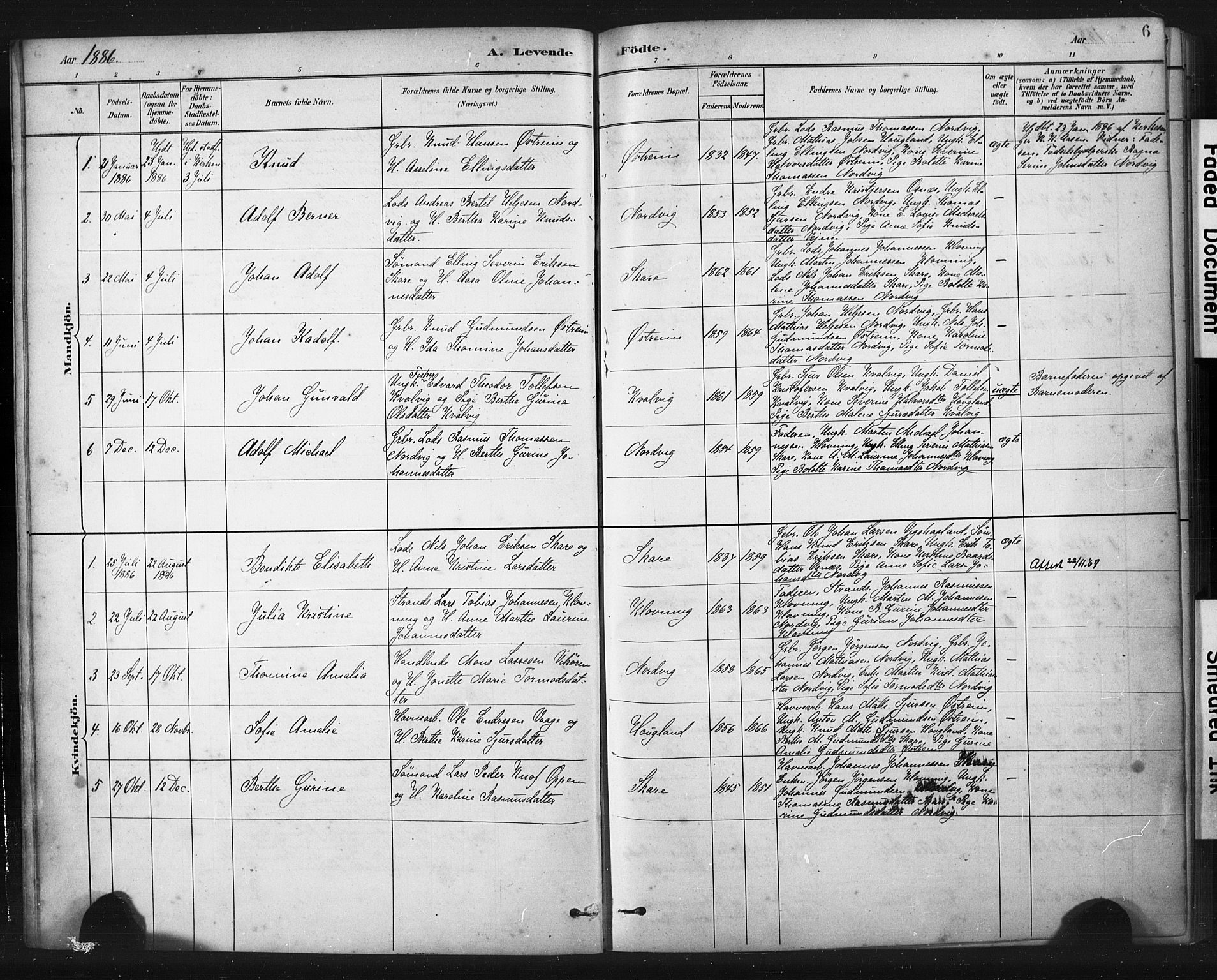 Torvastad sokneprestkontor, AV/SAST-A -101857/H/Ha/Haa/L0016: Parish register (official) no. A 15, 1883-1903, p. 6