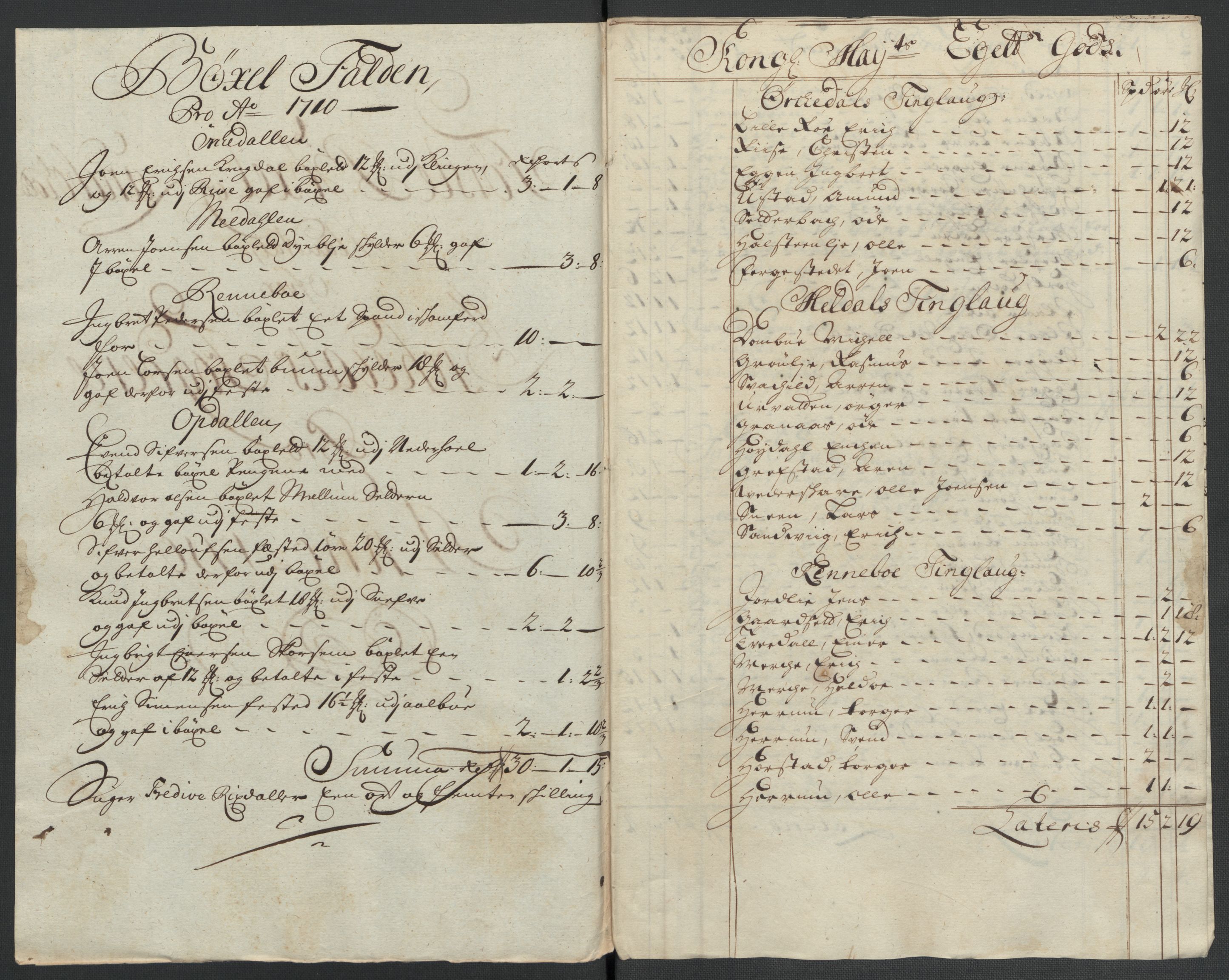 Rentekammeret inntil 1814, Reviderte regnskaper, Fogderegnskap, AV/RA-EA-4092/R60/L3960: Fogderegnskap Orkdal og Gauldal, 1710, p. 164