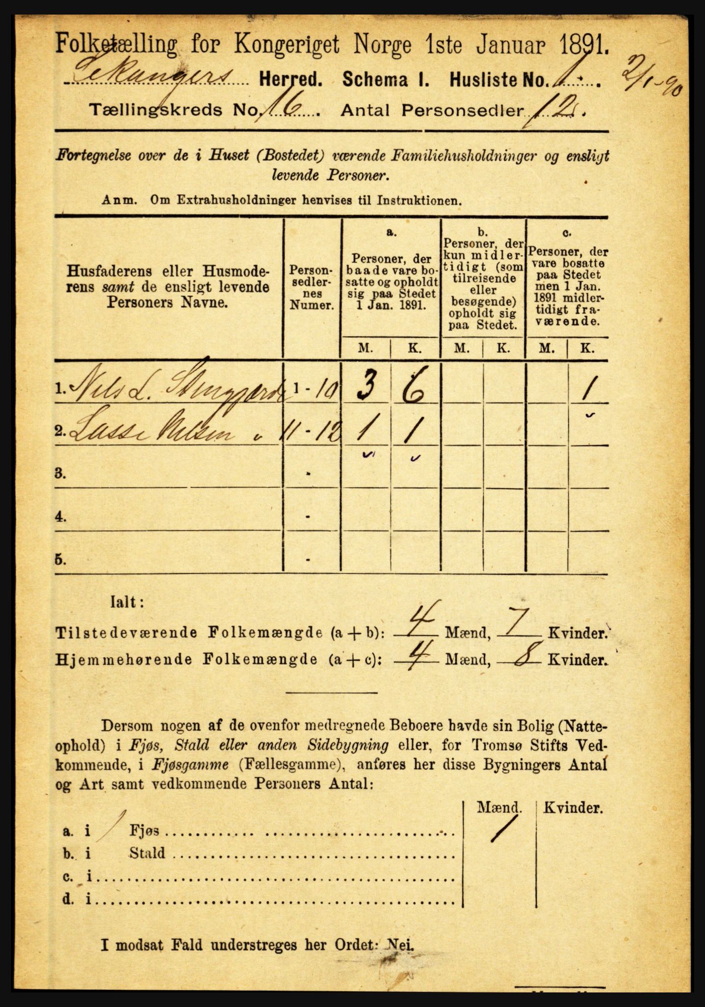 RA, 1891 census for 1419 Leikanger, 1891, p. 2960