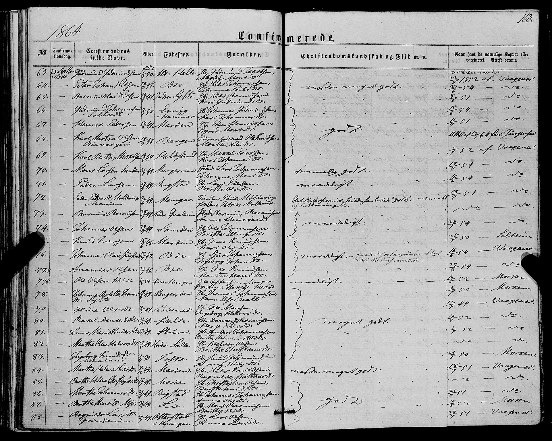 Manger sokneprestembete, AV/SAB-A-76801/H/Haa: Parish register (official) no. A 7, 1860-1870, p. 163