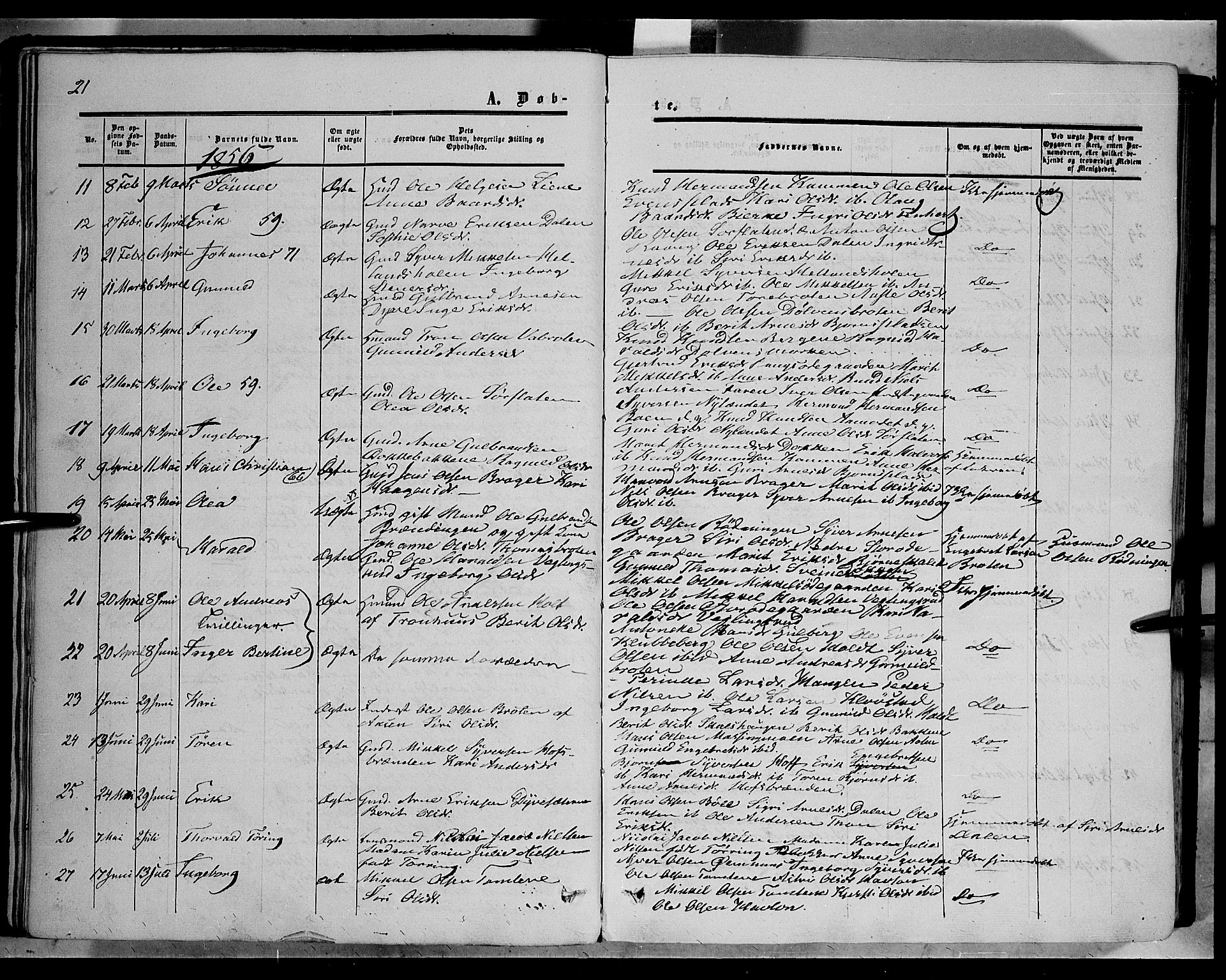 Sør-Aurdal prestekontor, SAH/PREST-128/H/Ha/Haa/L0005: Parish register (official) no. 5, 1849-1876, p. 21
