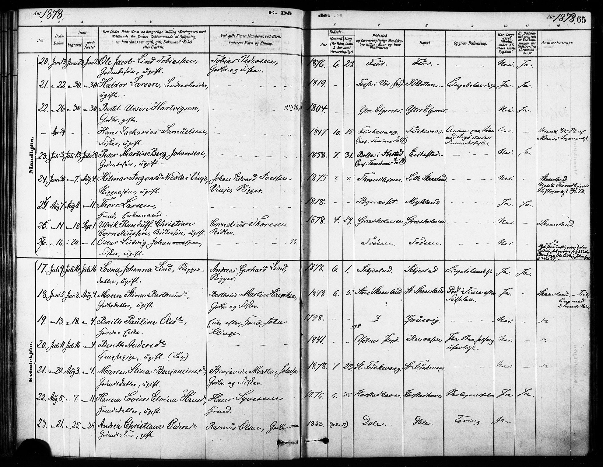 Trondenes sokneprestkontor, AV/SATØ-S-1319/H/Ha/L0015kirke: Parish register (official) no. 15, 1878-1889, p. 65