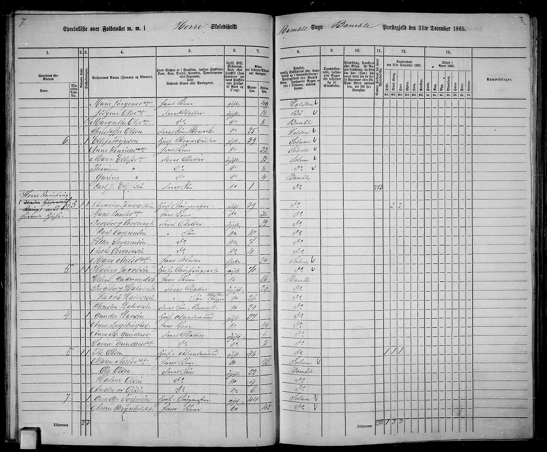 RA, 1865 census for Bamble, 1865, p. 33