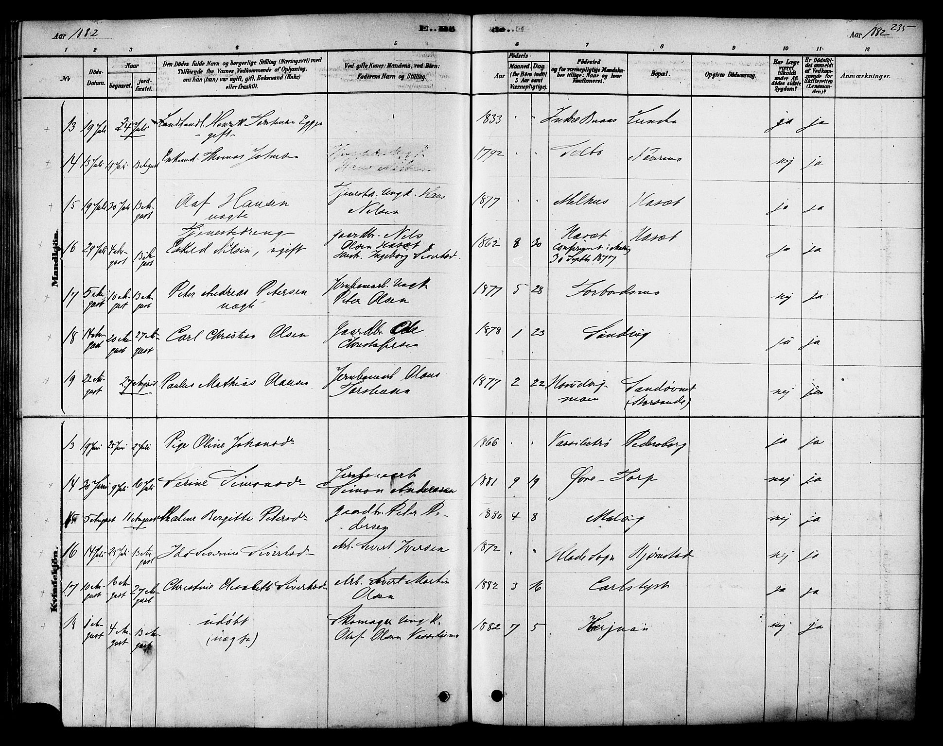 Ministerialprotokoller, klokkerbøker og fødselsregistre - Sør-Trøndelag, AV/SAT-A-1456/616/L0410: Parish register (official) no. 616A07, 1878-1893, p. 235