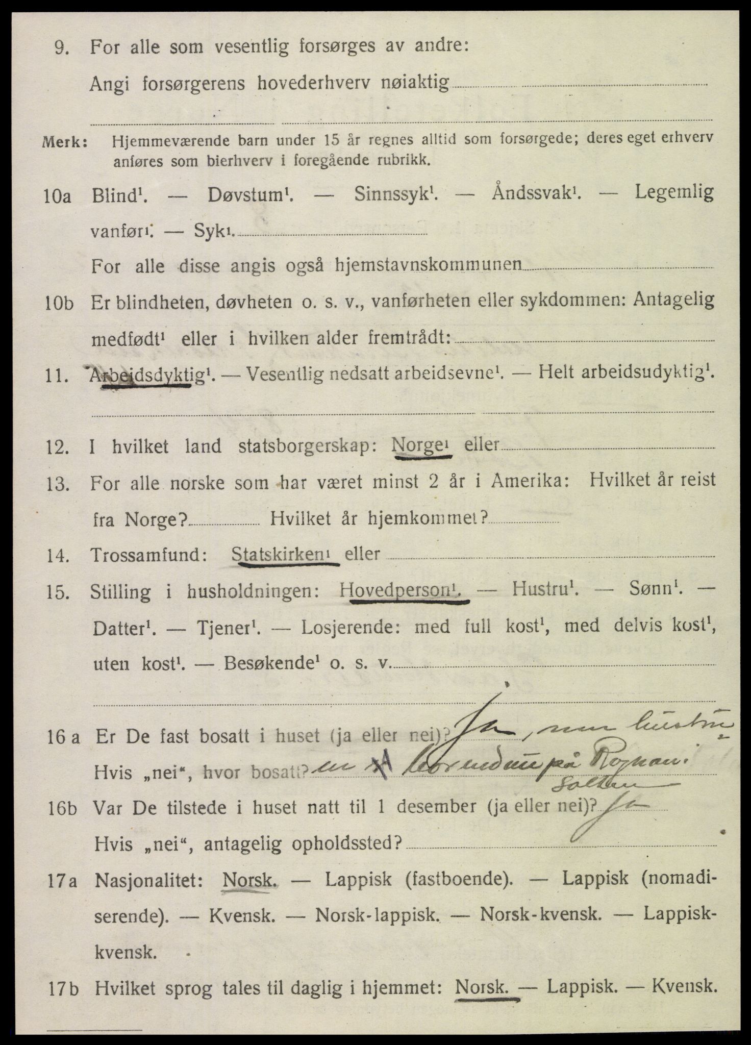 SAT, 1920 census for Velfjord, 1920, p. 1352