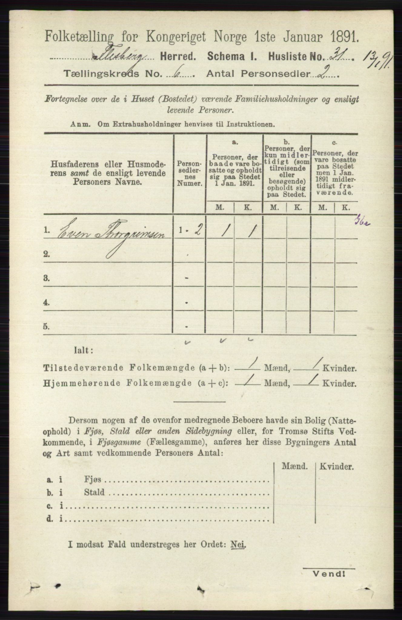 RA, 1891 census for 0631 Flesberg, 1891, p. 951