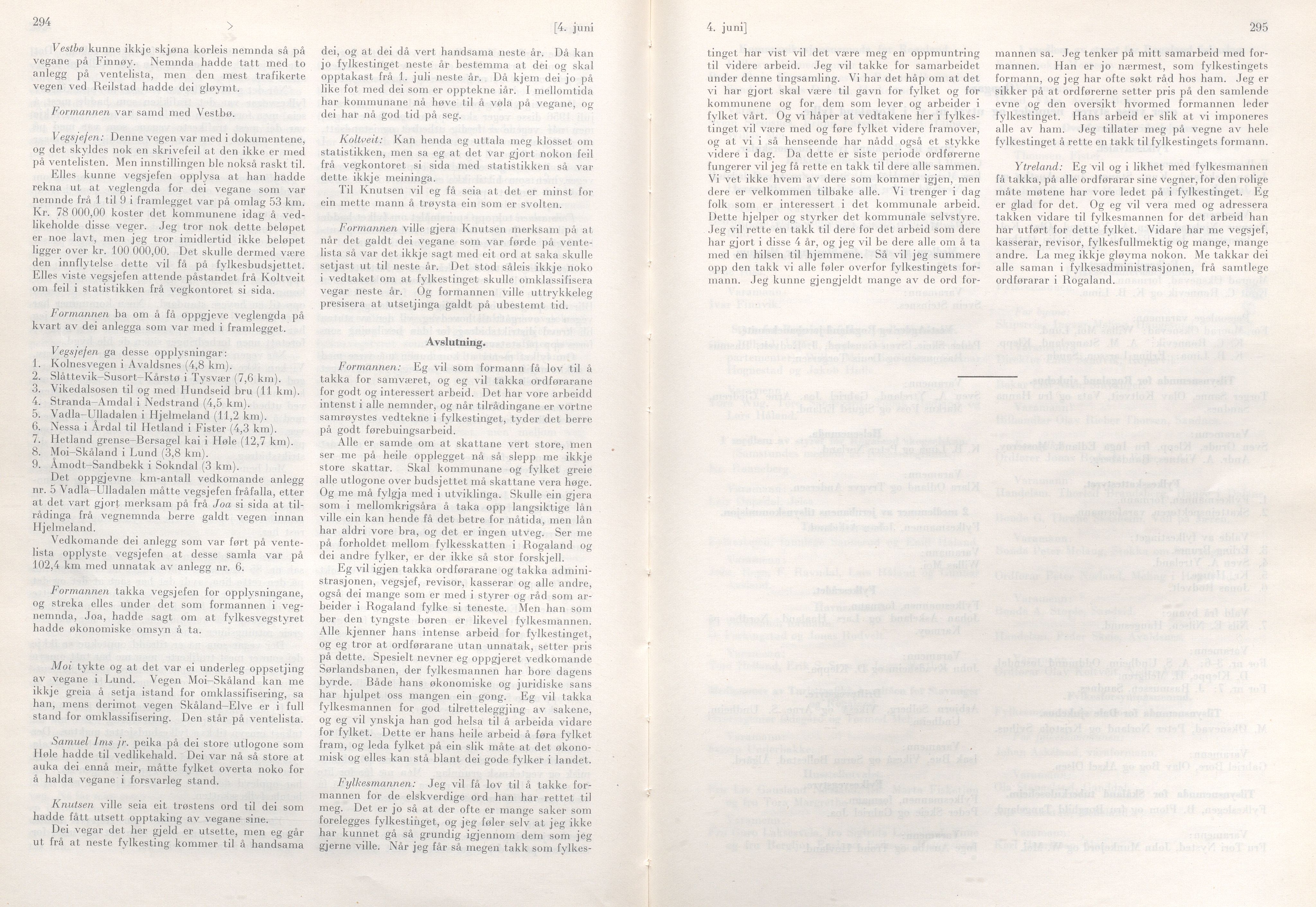 Rogaland fylkeskommune - Fylkesrådmannen , IKAR/A-900/A/Aa/Aaa/L0074: Møtebok , 1955, p. 294-295