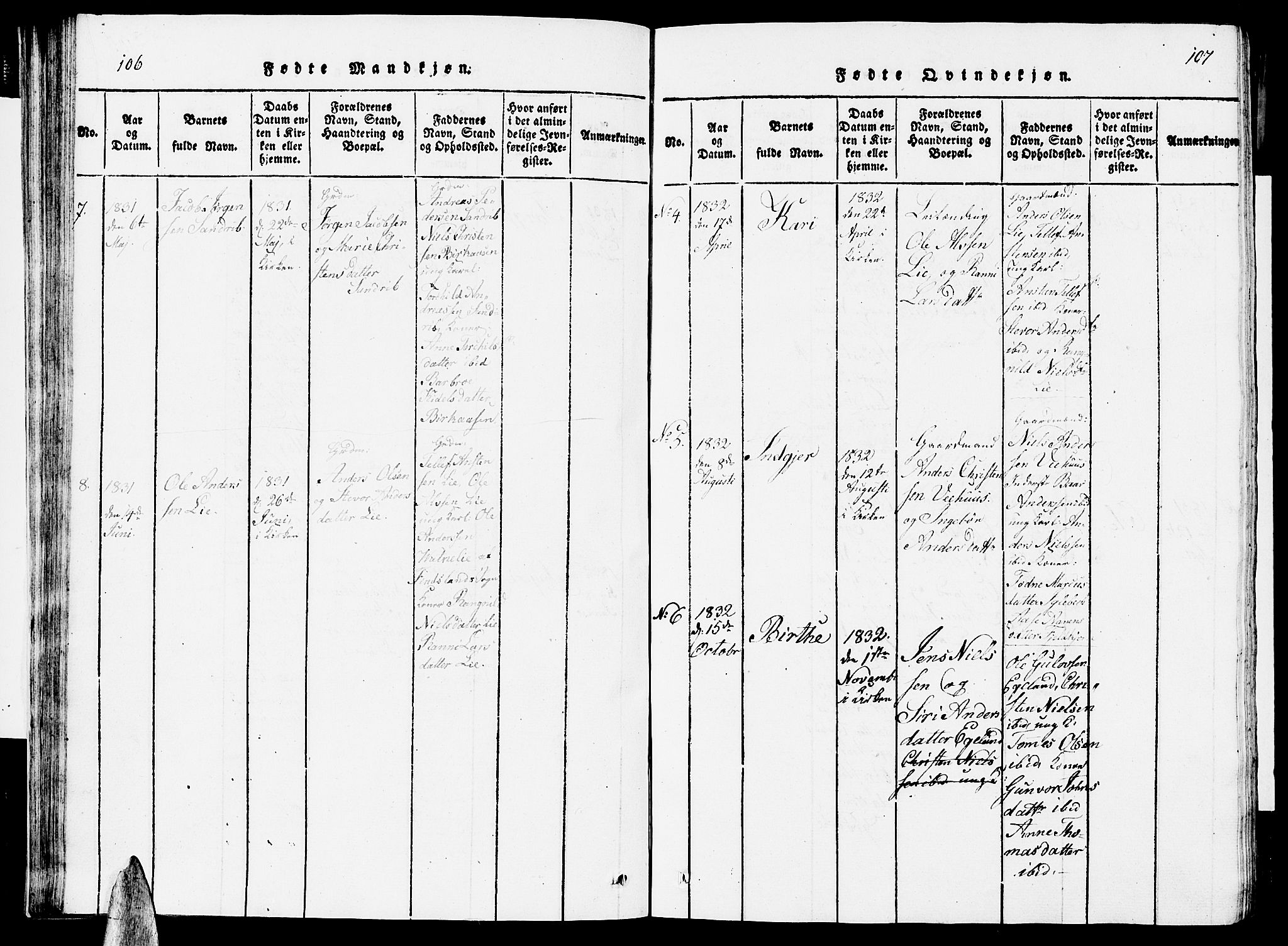 Vennesla sokneprestkontor, SAK/1111-0045/Fb/Fbc/L0001: Parish register (copy) no. B 1, 1820-1834, p. 106-107