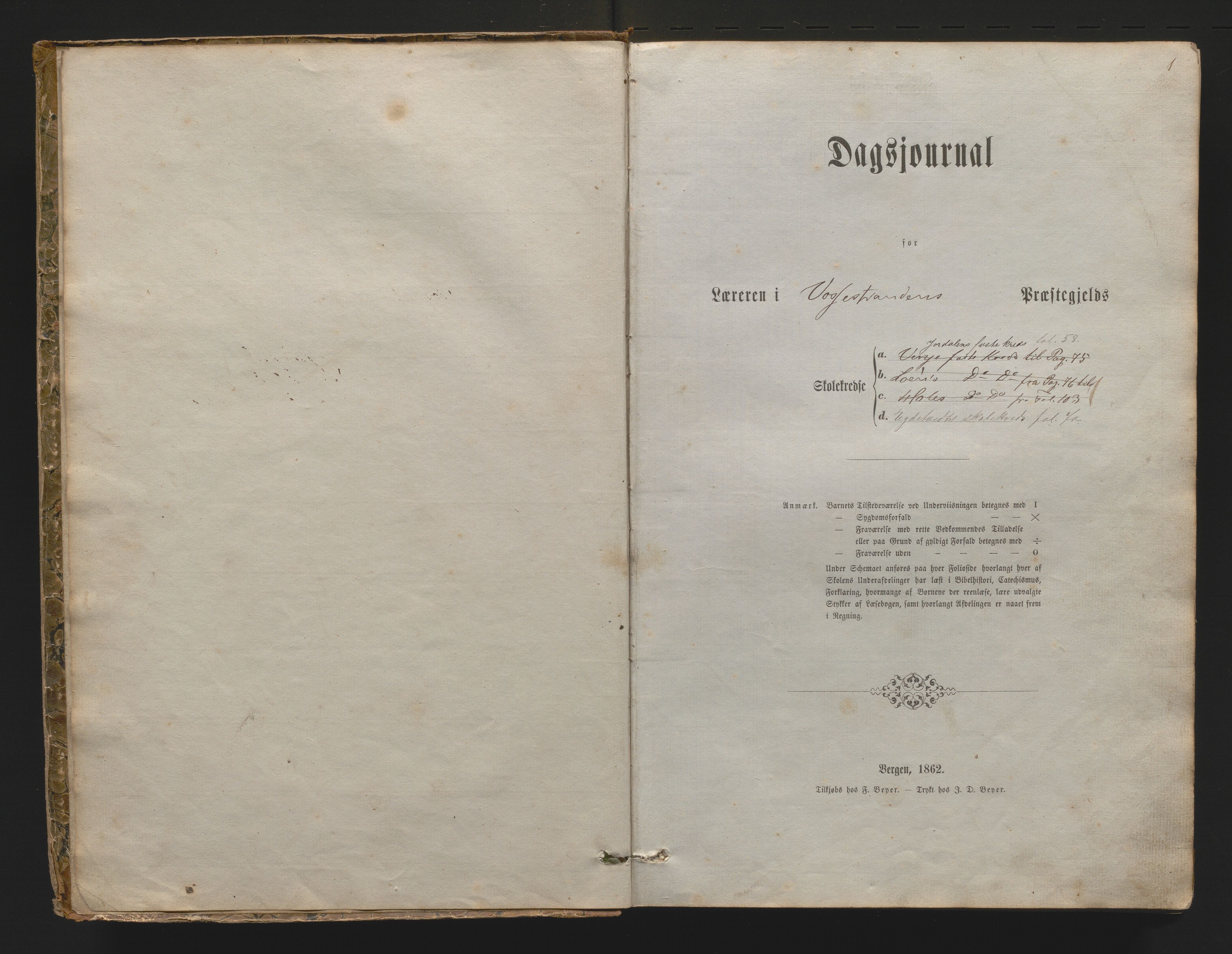 Vossestrand kommune. Barneskulane , IKAH/1236-231/G/Ge/L0001: Dagbok for Egdetveit skulekrins og Jordalen, 1863-1888