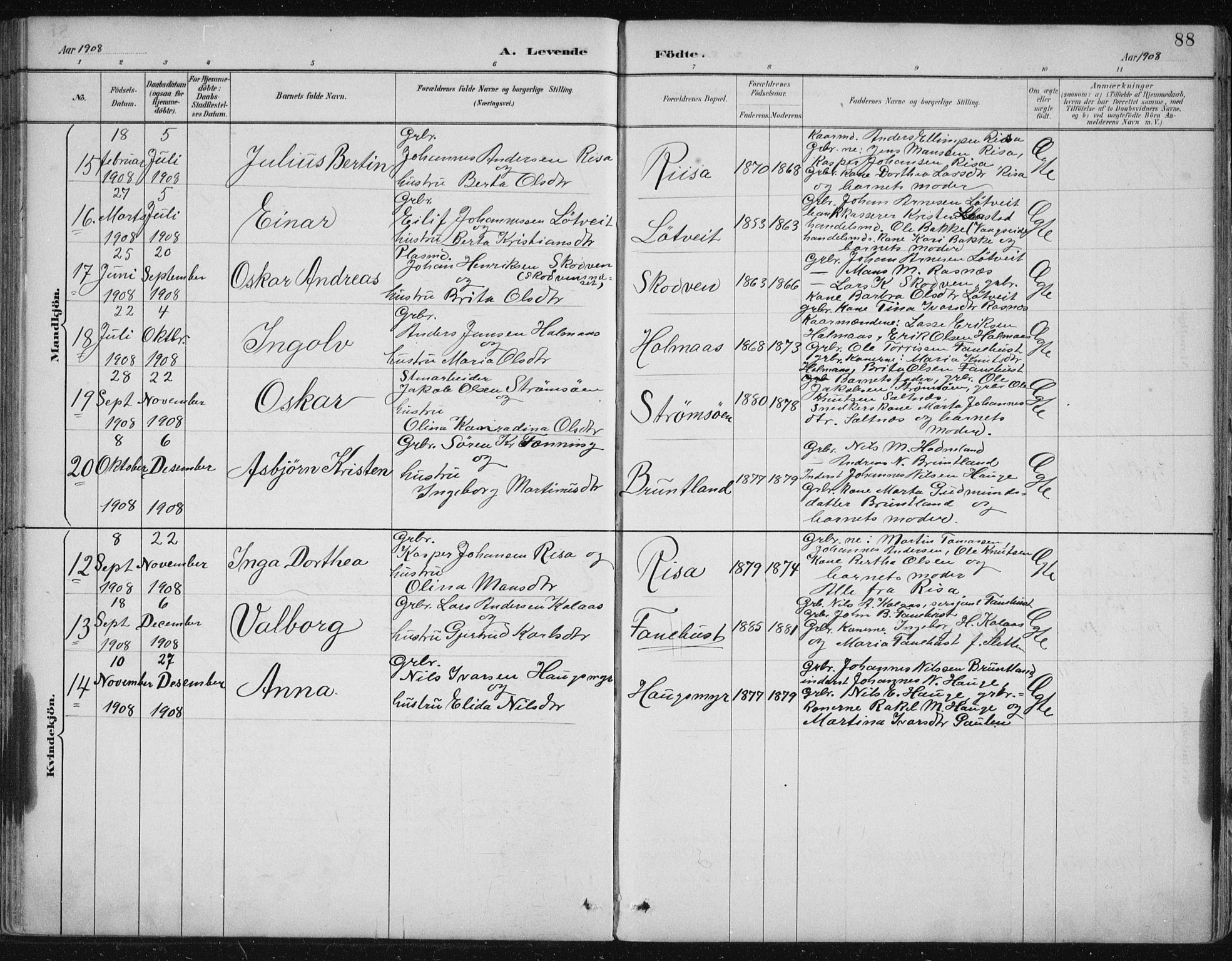 Lindås Sokneprestembete, SAB/A-76701/H/Hab: Parish register (copy) no. B 3, 1886-1914, p. 88