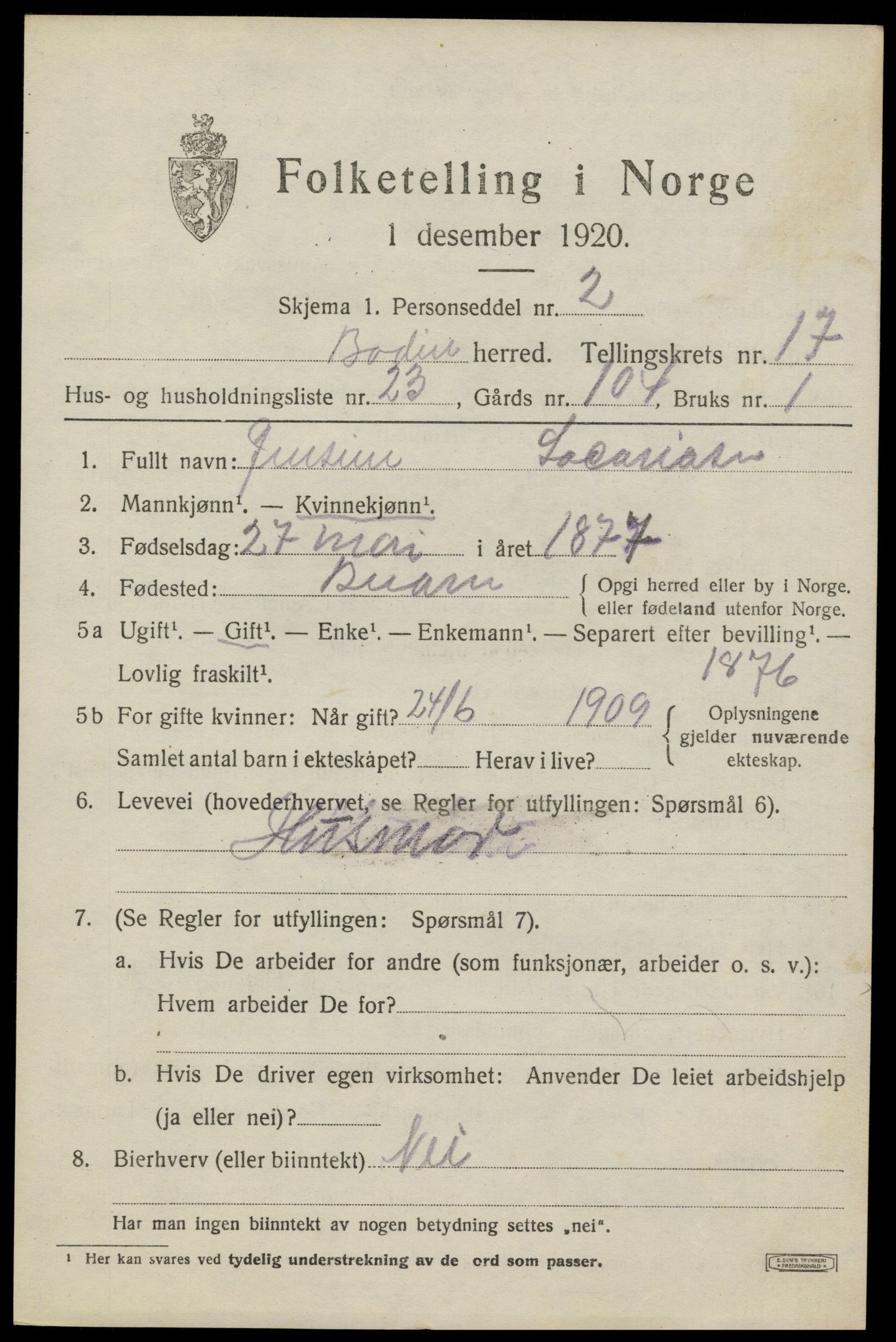 SAT, 1920 census for Bodin, 1920, p. 12556