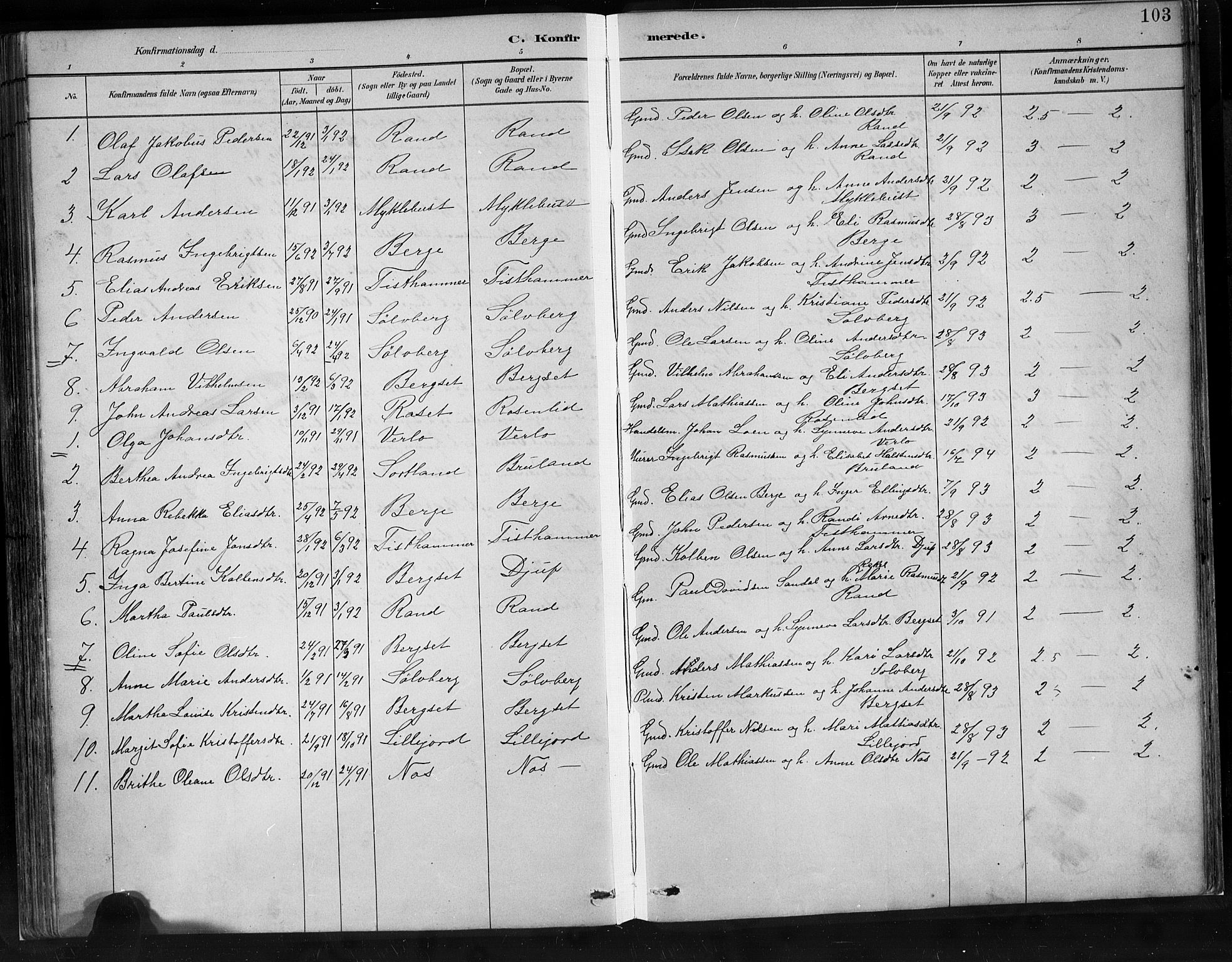 Innvik sokneprestembete, SAB/A-80501: Parish register (copy) no. C 3, 1883-1911, p. 103