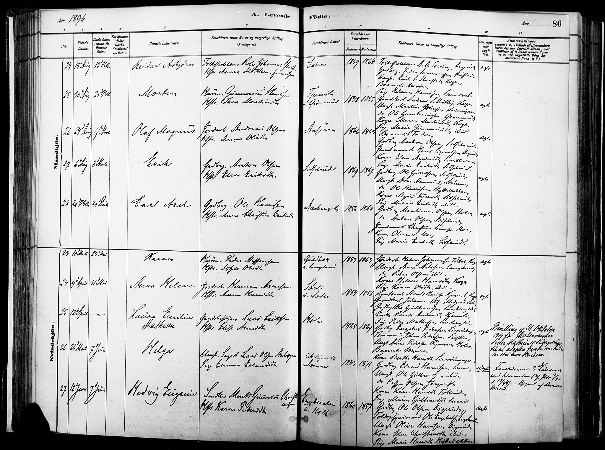 Vinger prestekontor, AV/SAH-PREST-024/H/Ha/Haa/L0014: Parish register (official) no. 14, 1881-1900, p. 86