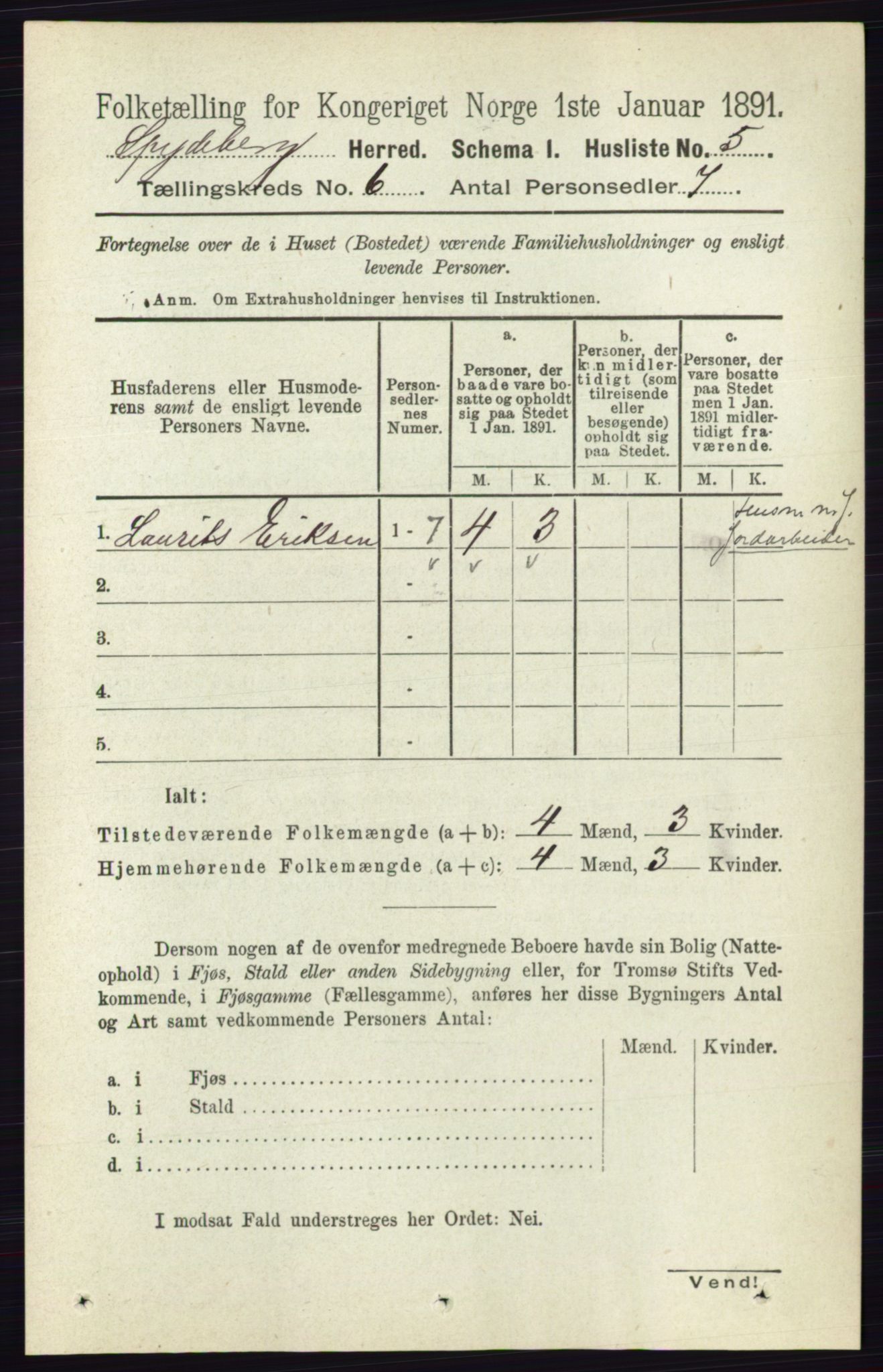 RA, 1891 census for 0123 Spydeberg, 1891, p. 2765