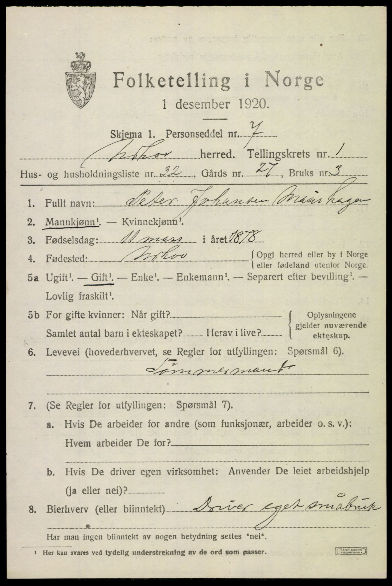 SAKO, 1920 census for Norderhov, 1920, p. 3856