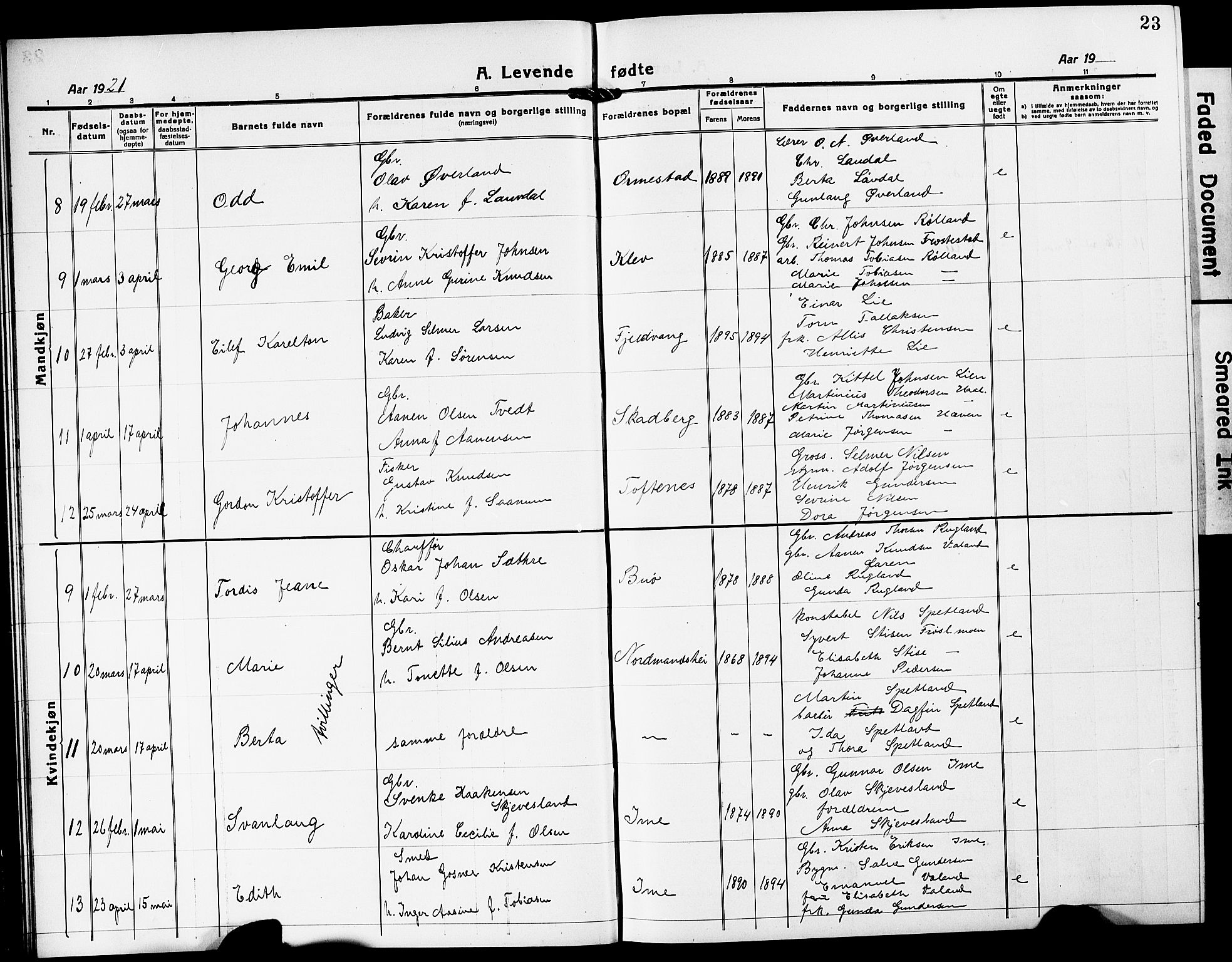 Mandal sokneprestkontor, SAK/1111-0030/F/Fb/Fba/L0013: Parish register (copy) no. B 7, 1918-1931, p. 23