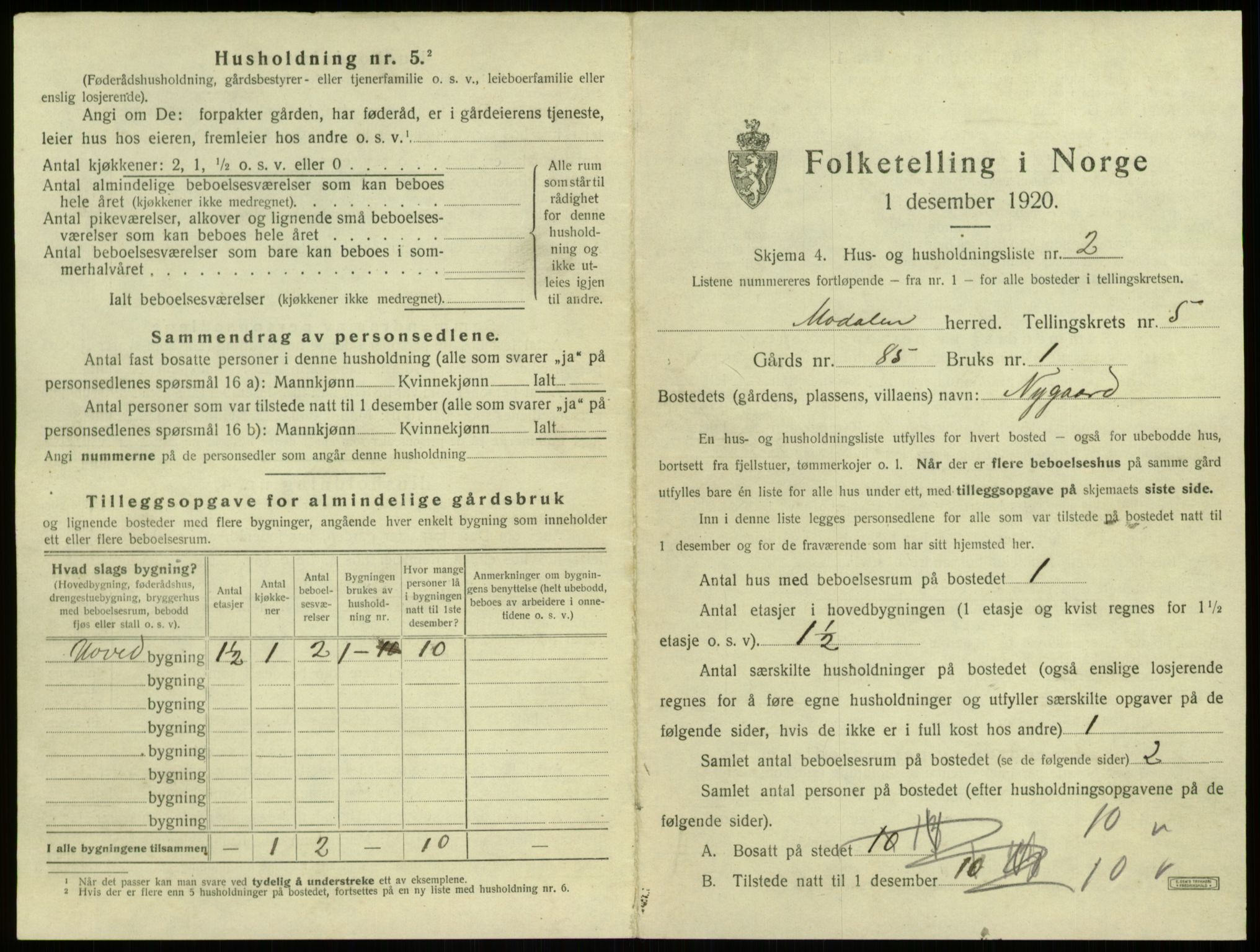 SAB, 1920 census for Modalen, 1920, p. 145