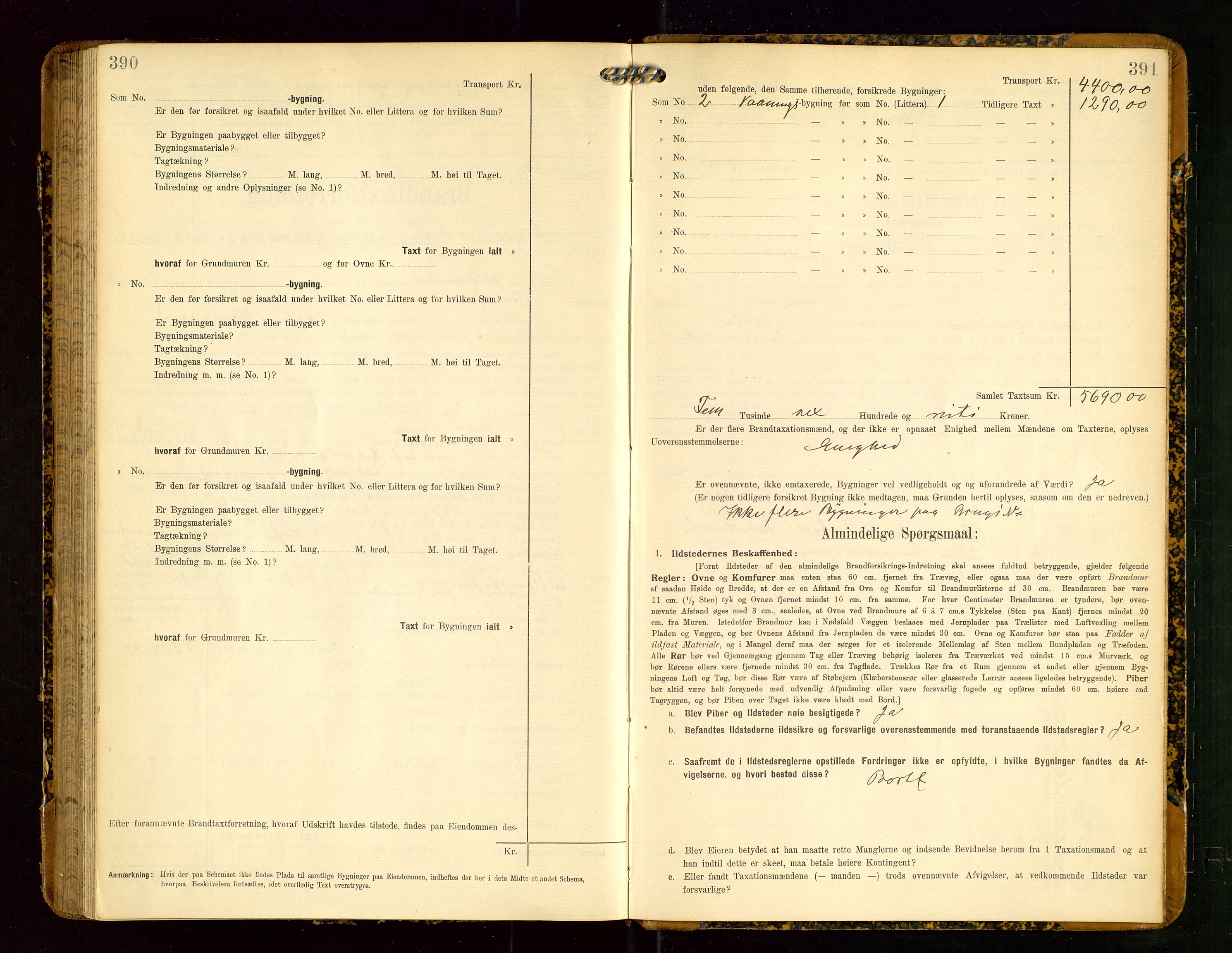 Klepp lensmannskontor, SAST/A-100163/Goc/L0004: "Brandtaxationsprotokol" m/register, 1906-1908, p. 390-391