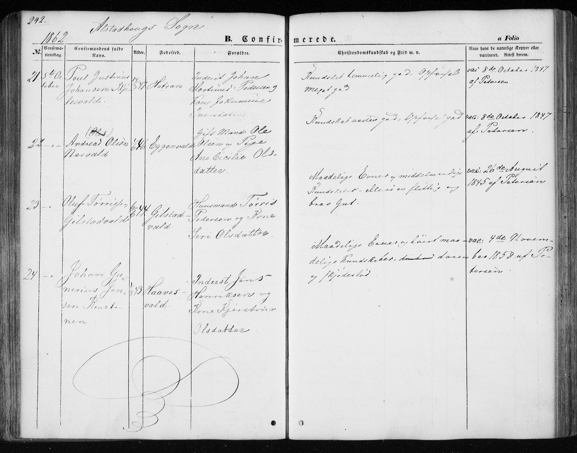 Ministerialprotokoller, klokkerbøker og fødselsregistre - Nord-Trøndelag, AV/SAT-A-1458/717/L0154: Parish register (official) no. 717A07 /1, 1850-1862, p. 242