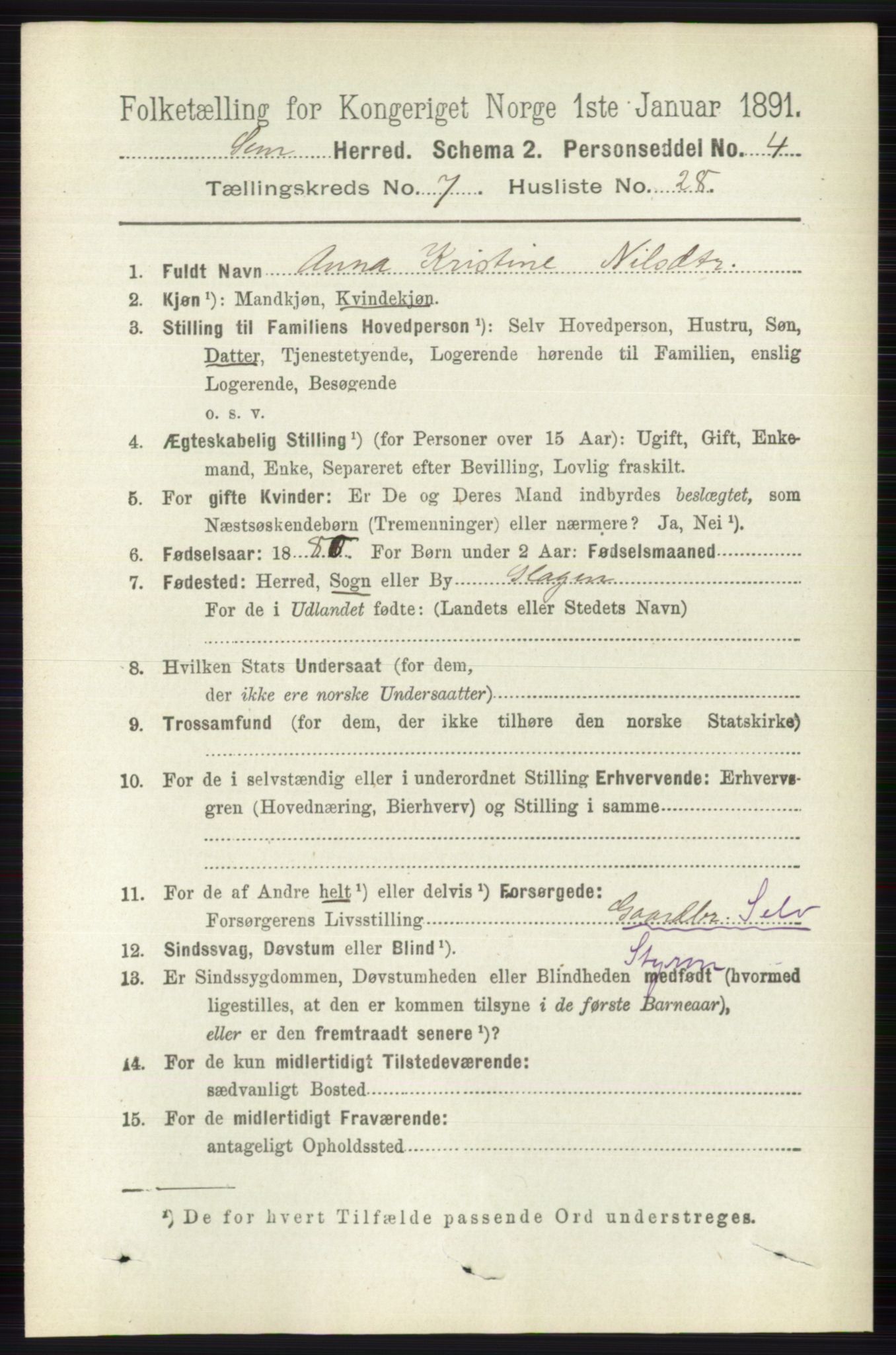 RA, 1891 census for 0721 Sem, 1891, p. 3403