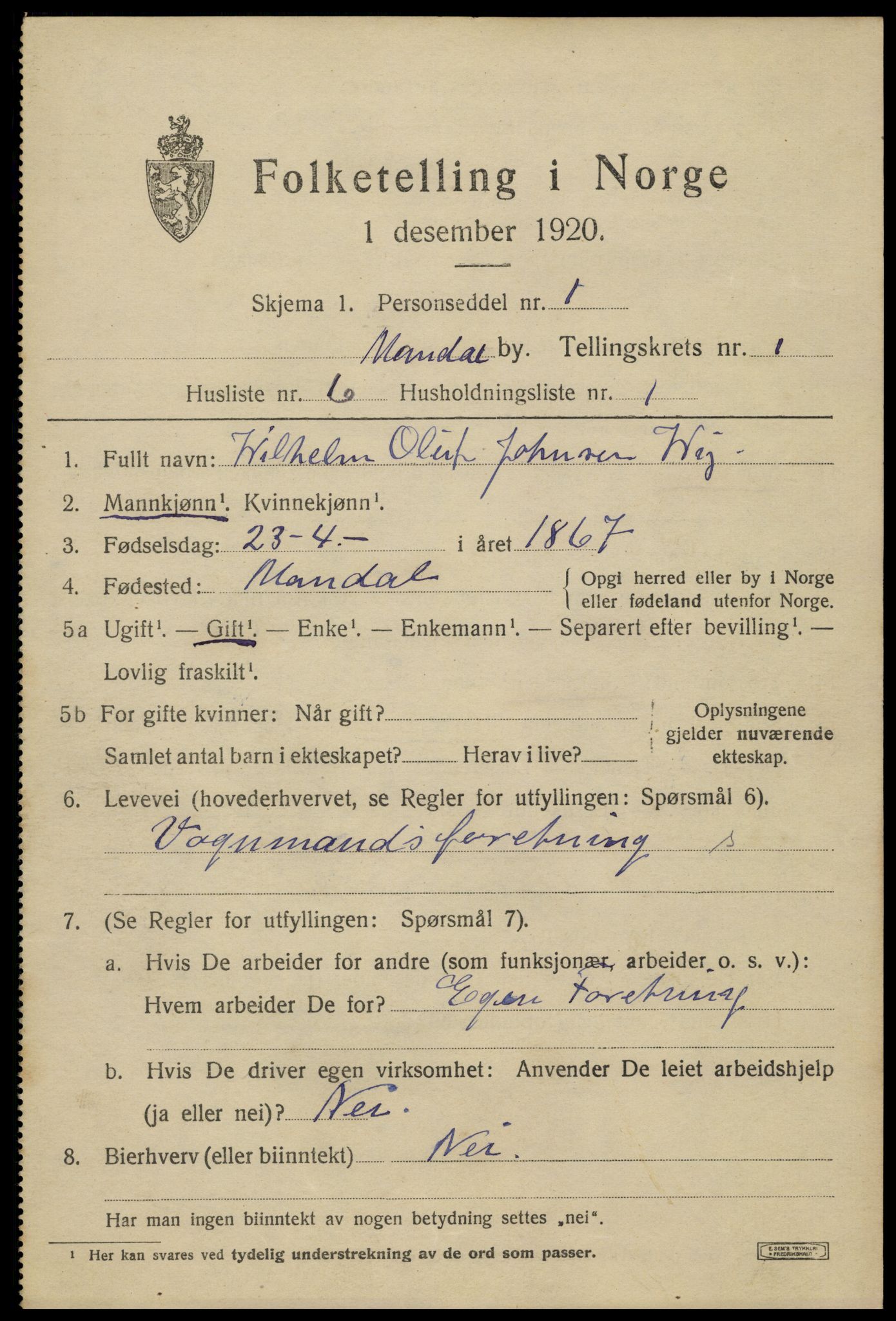 SAK, 1920 census for Mandal, 1920, p. 3303