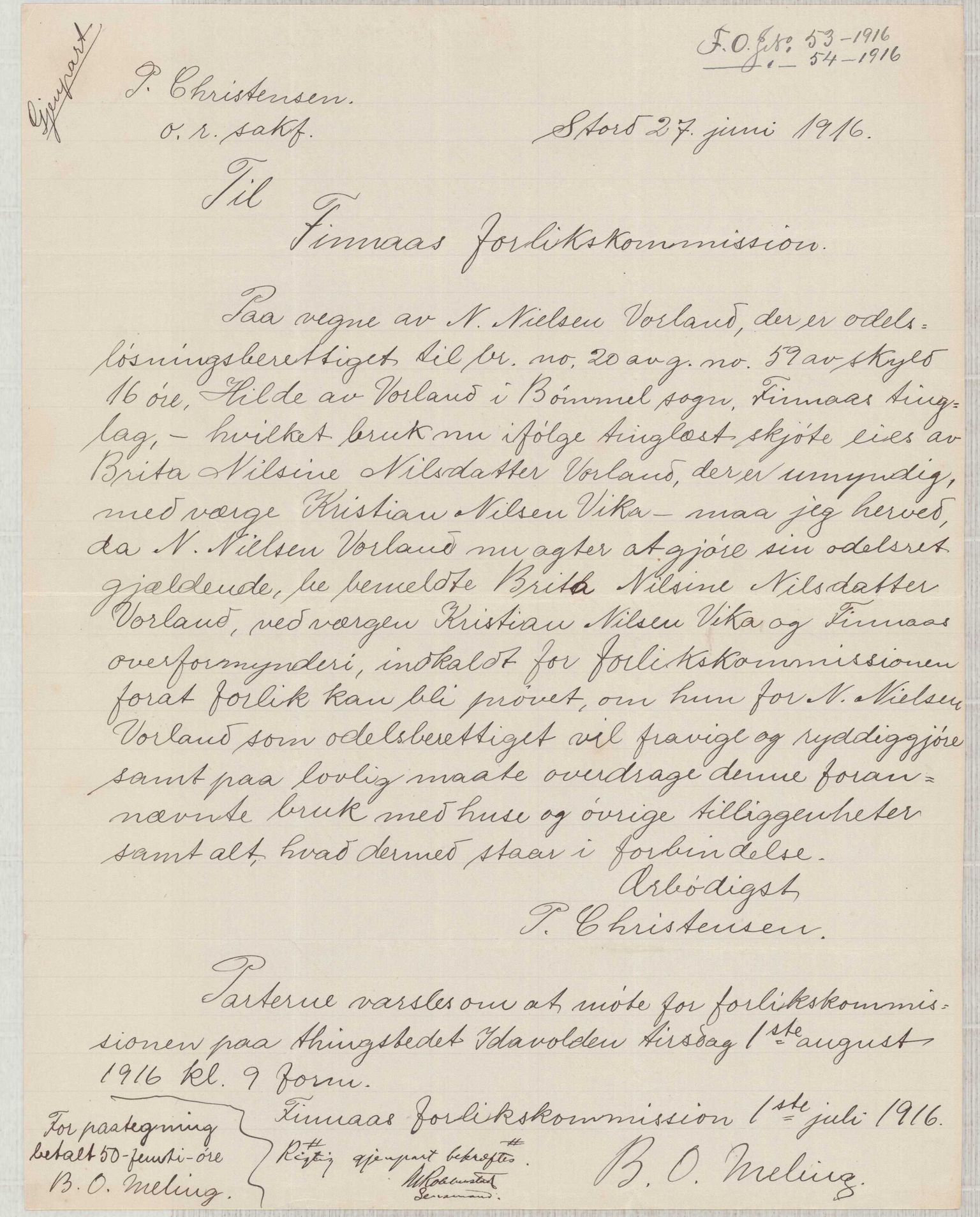 Finnaas kommune. Overformynderiet, IKAH/1218a-812/D/Da/Daa/L0003/0001: Kronologisk ordna korrespondanse / Kronologisk ordna korrespondanse, 1914-1916, p. 108