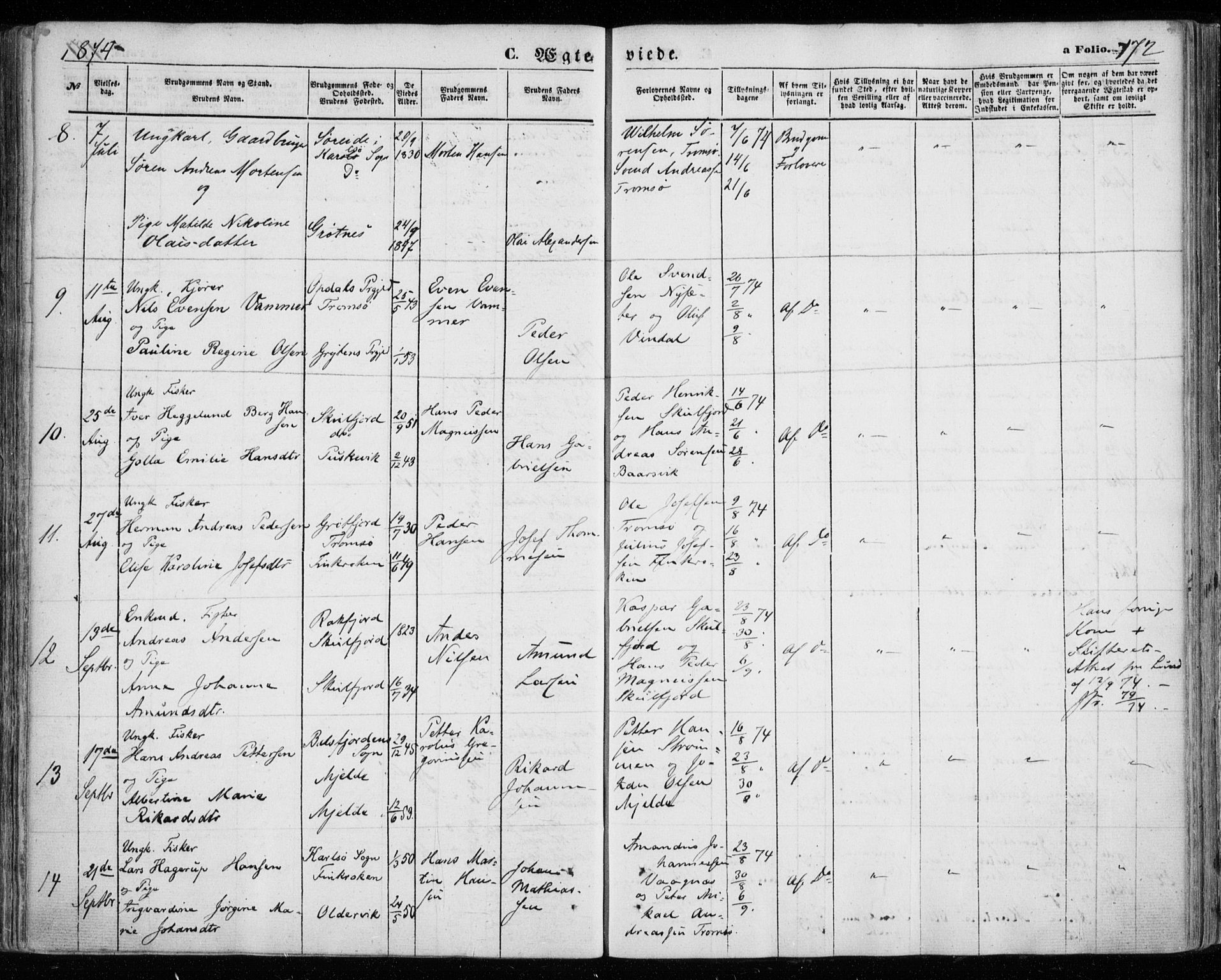 Tromsøysund sokneprestkontor, AV/SATØ-S-1304/G/Ga/L0002kirke: Parish register (official) no. 2, 1867-1875, p. 172
