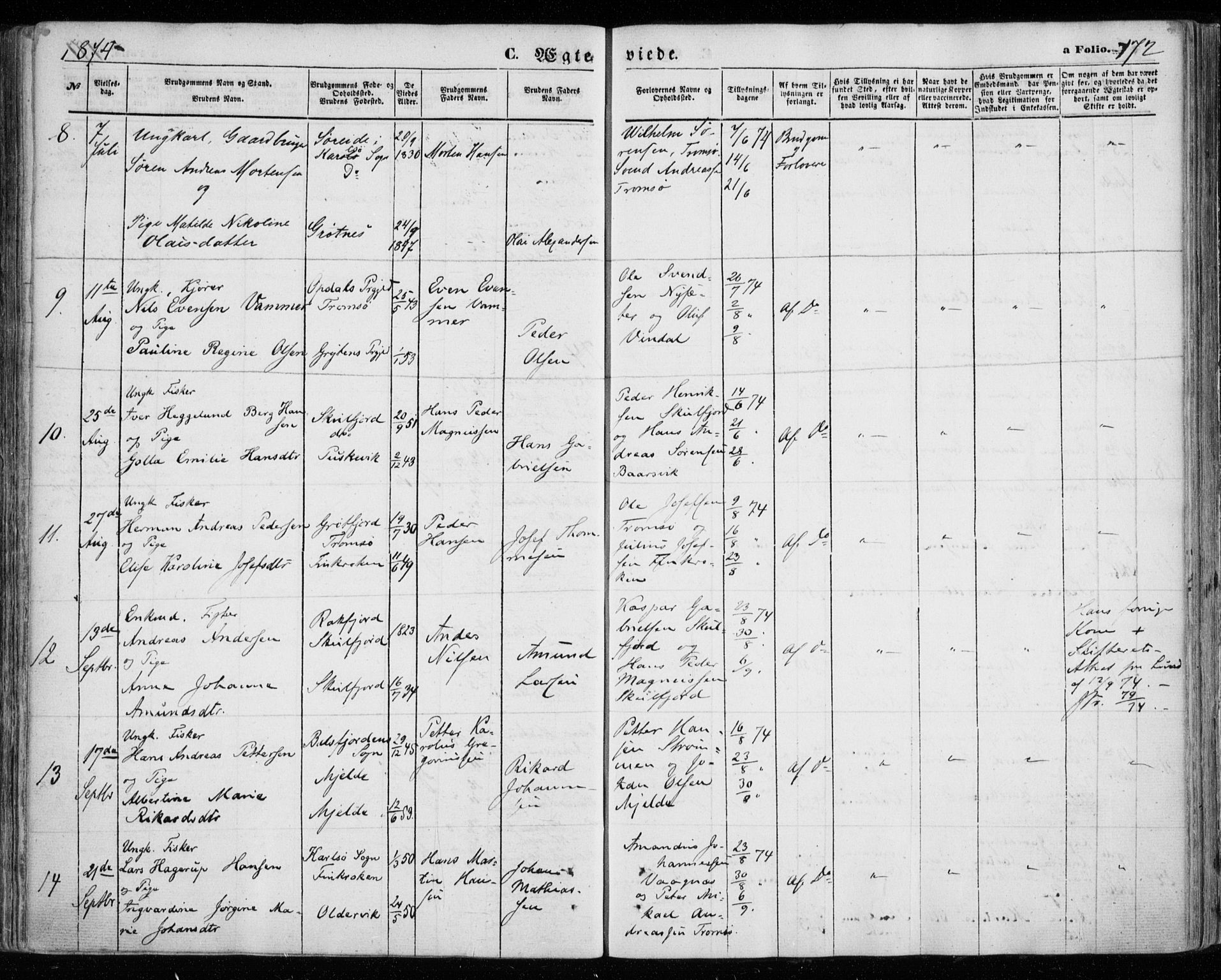 Tromsøysund sokneprestkontor, SATØ/S-1304/G/Ga/L0002kirke: Parish register (official) no. 2, 1867-1875, p. 172