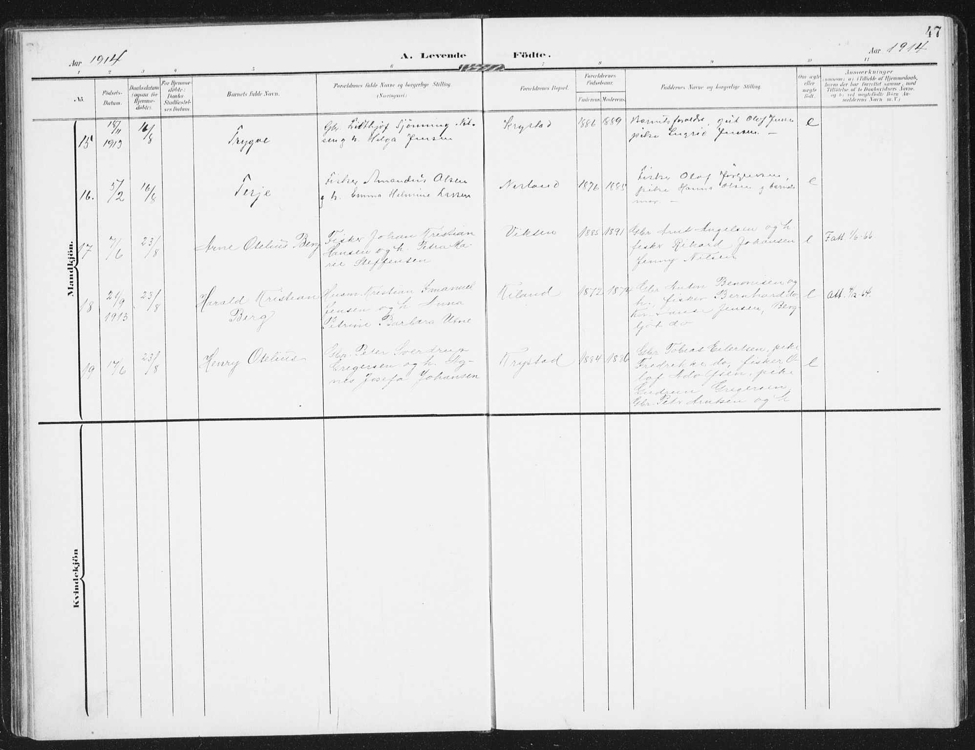 Ministerialprotokoller, klokkerbøker og fødselsregistre - Nordland, AV/SAT-A-1459/885/L1206: Parish register (official) no. 885A07, 1905-1915, p. 47