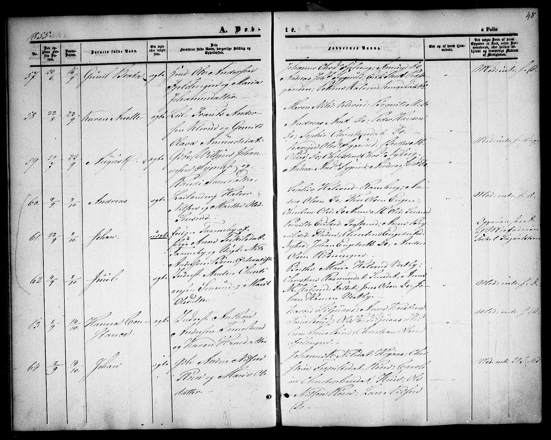 Rødenes prestekontor Kirkebøker, AV/SAO-A-2005/F/Fa/L0006: Parish register (official) no. I 6, 1850-1859, p. 48