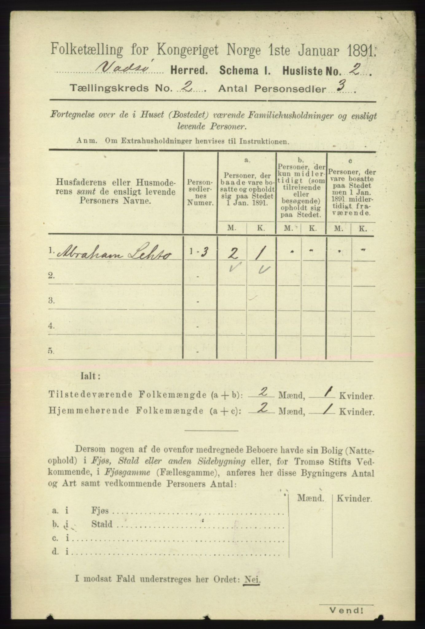 RA, 1891 census for 2029 Vadsø, 1891, p. 405